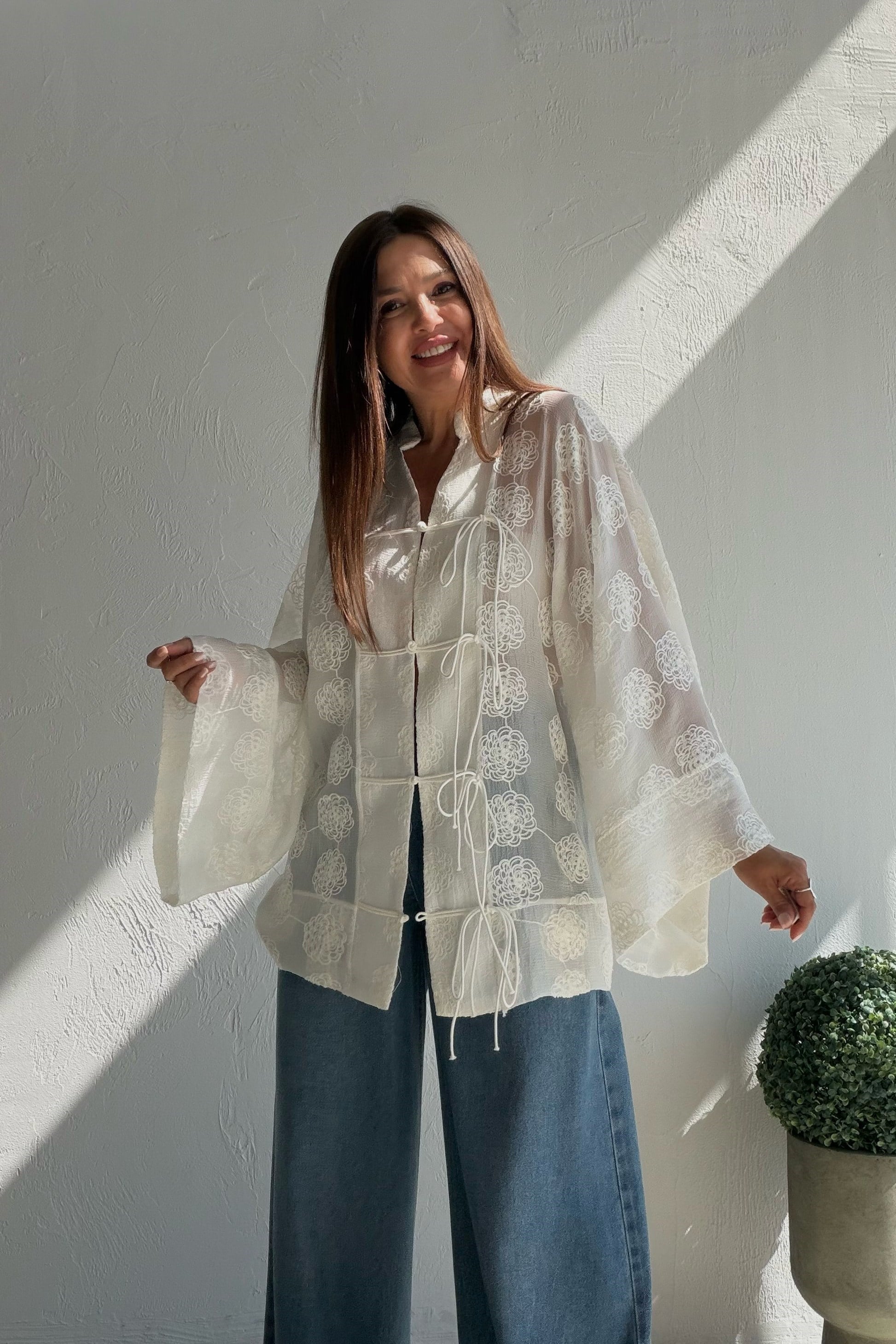 Nakış İşlemeli Kimono BEYAZ