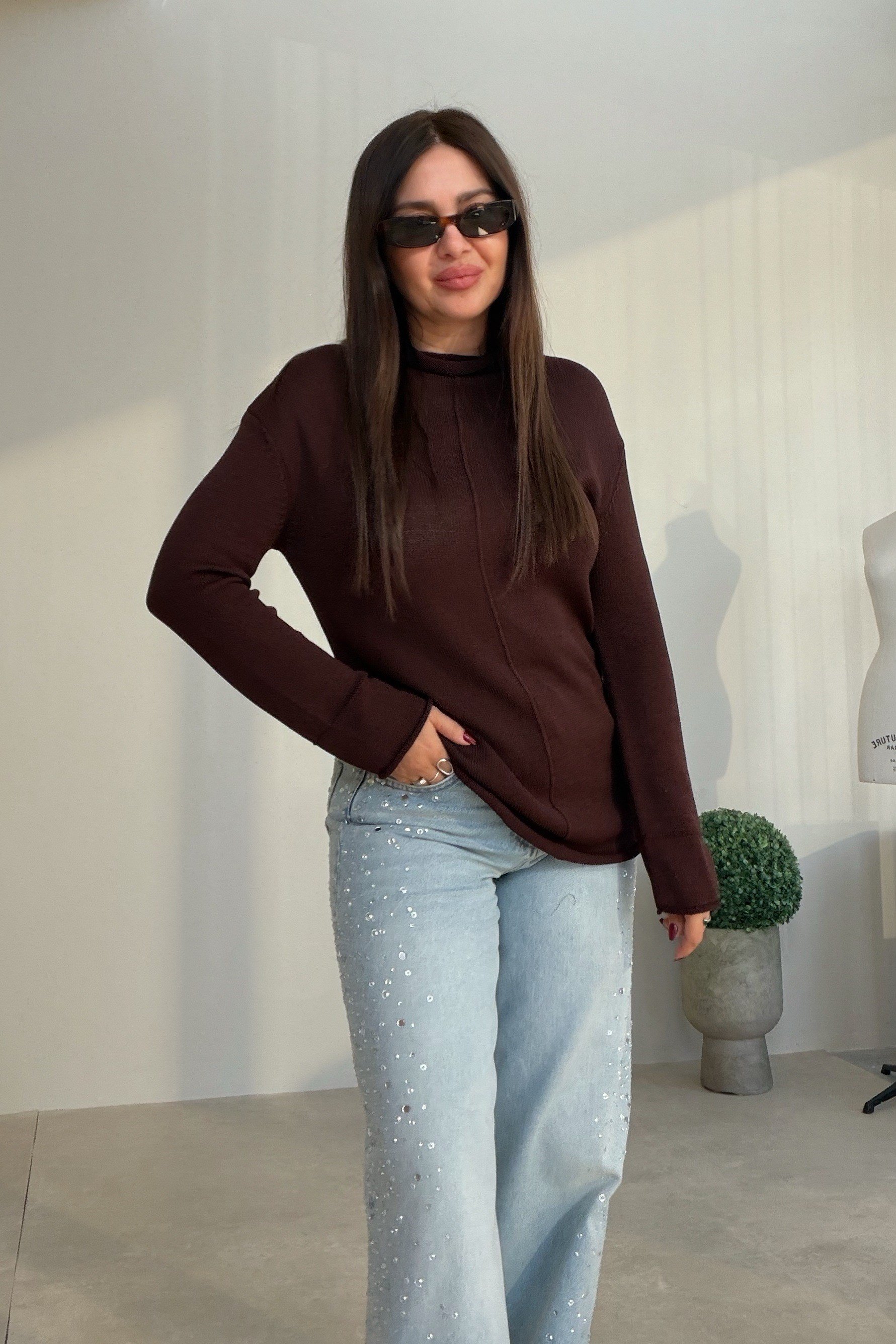 Nox İnce Dökümlü Triko KAHVERENGİ