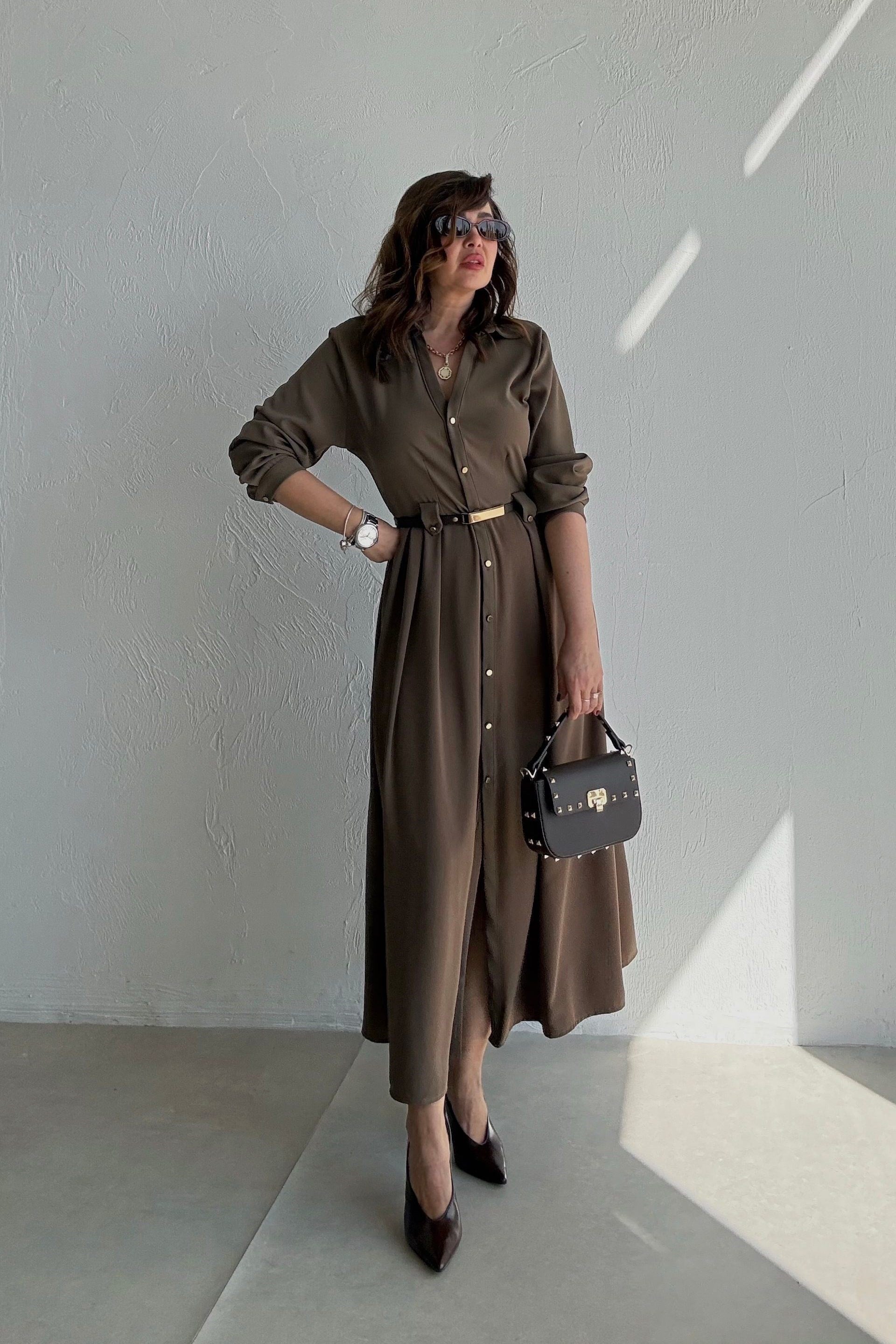 Oil Düğmeli Gömlek Elbise 