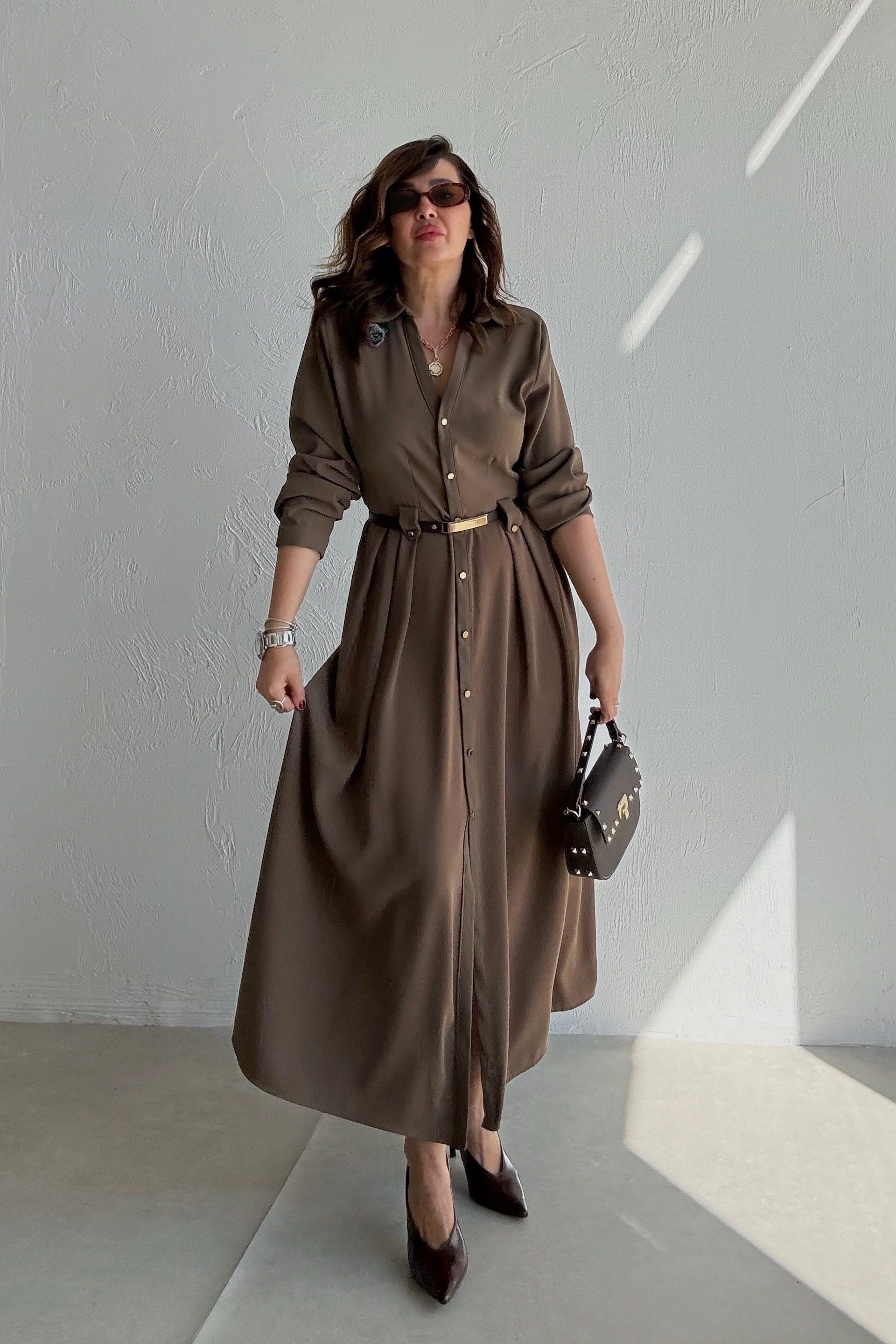 Oil Düğmeli Gömlek Elbise 