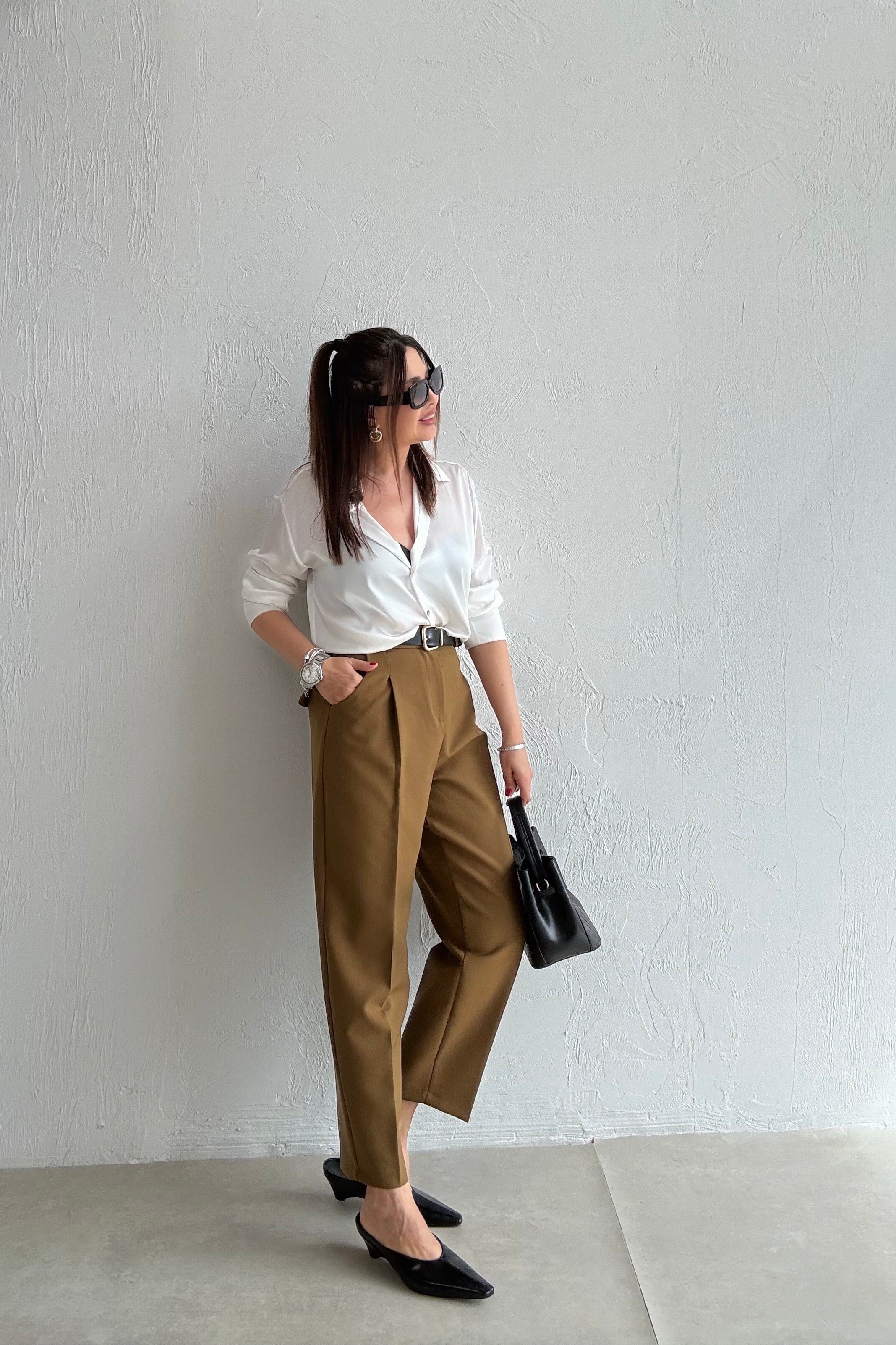 Olive Kapak Cepli Pantolon 