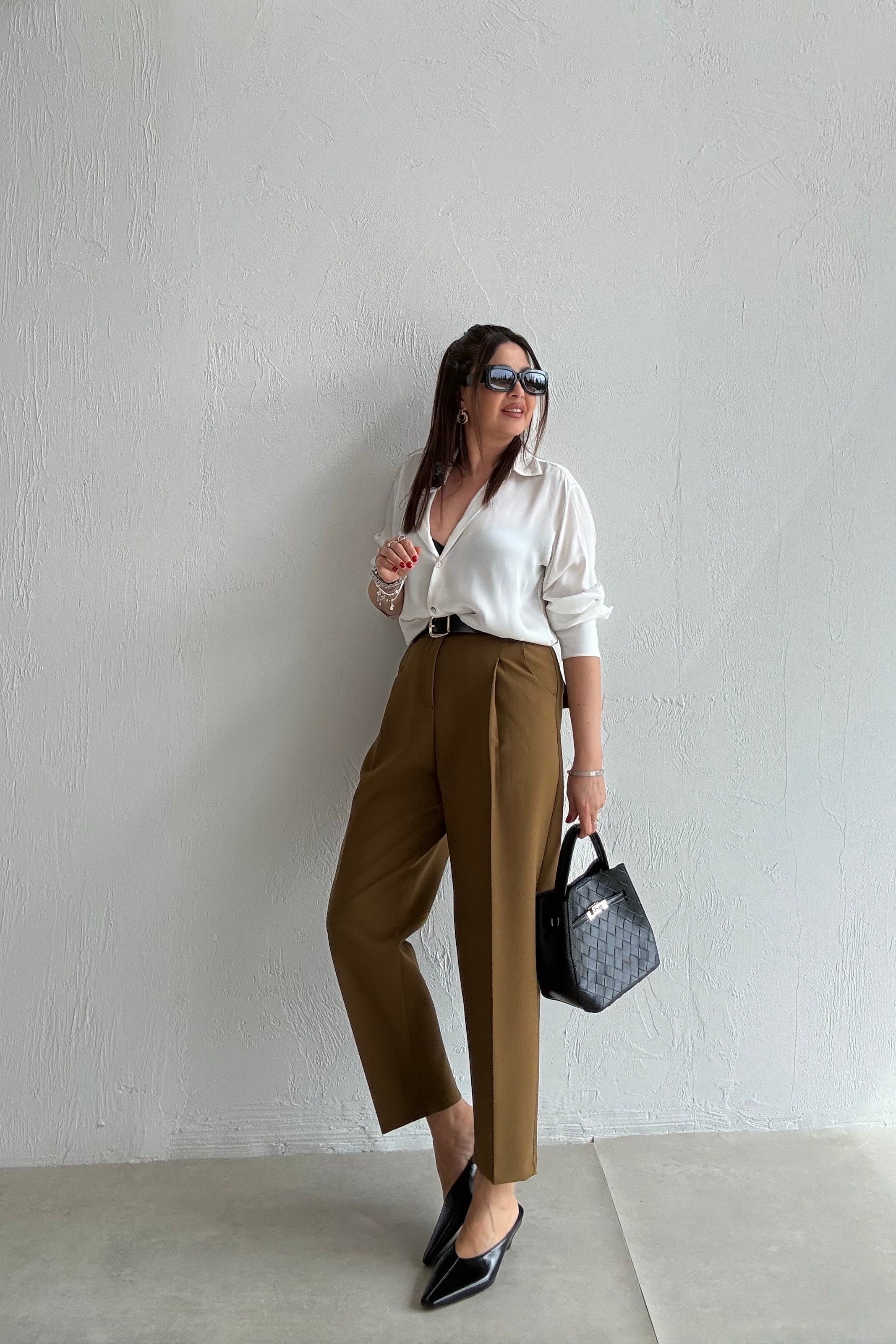 Olive Kapak Cepli Pantolon 