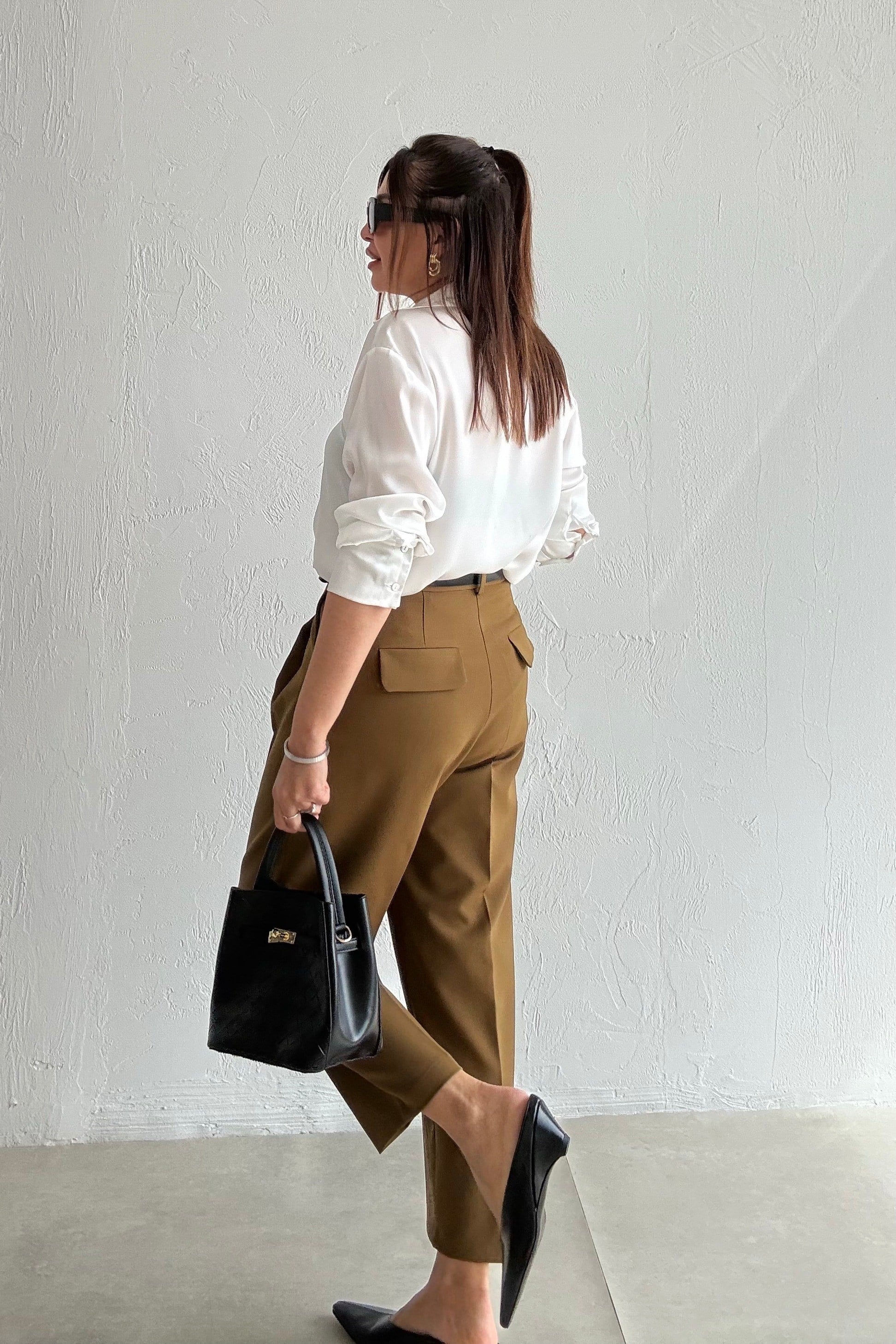 Olive Kapak Cepli Pantolon 