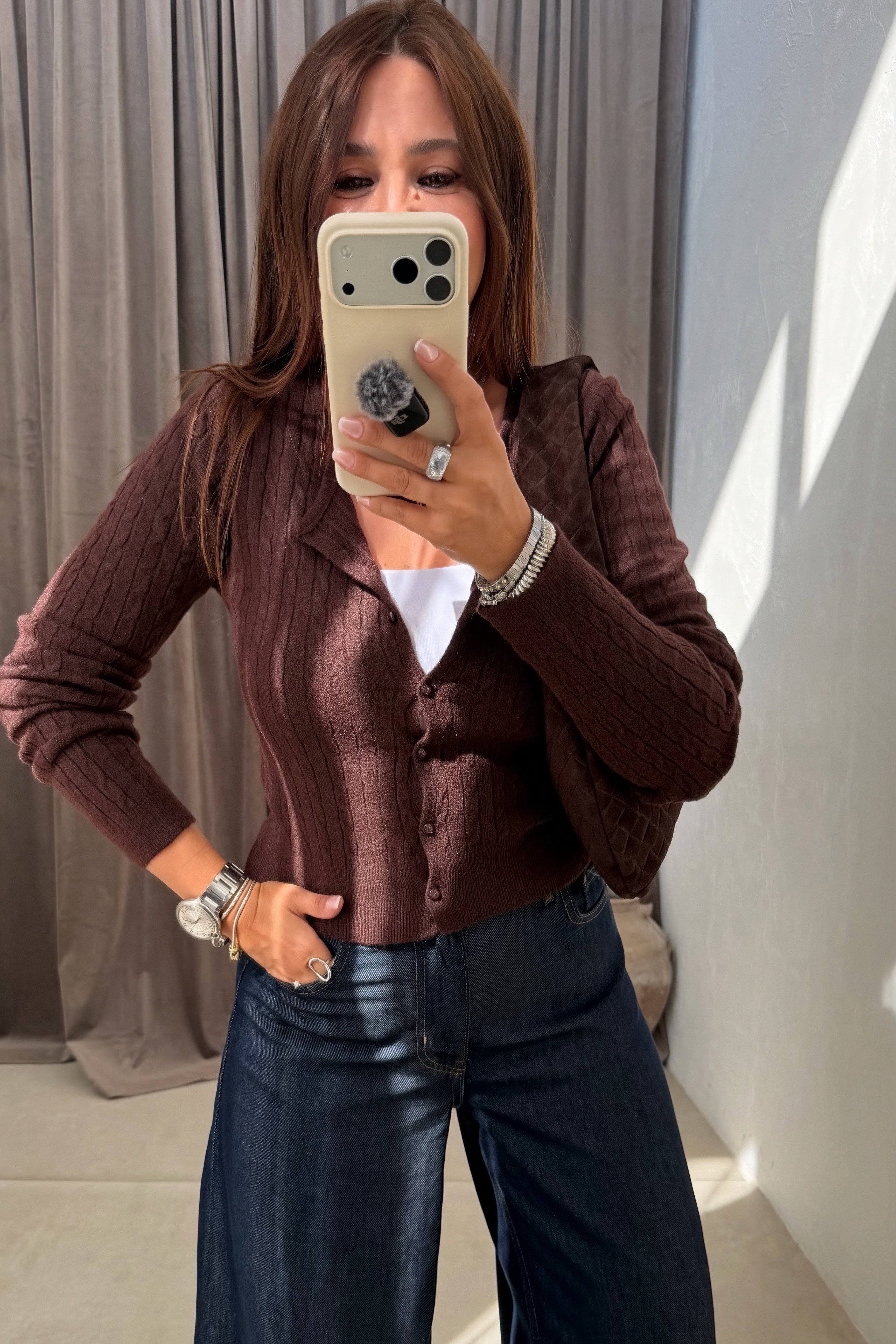 Örgülü Basıc Hırka KAHVERENGİ
