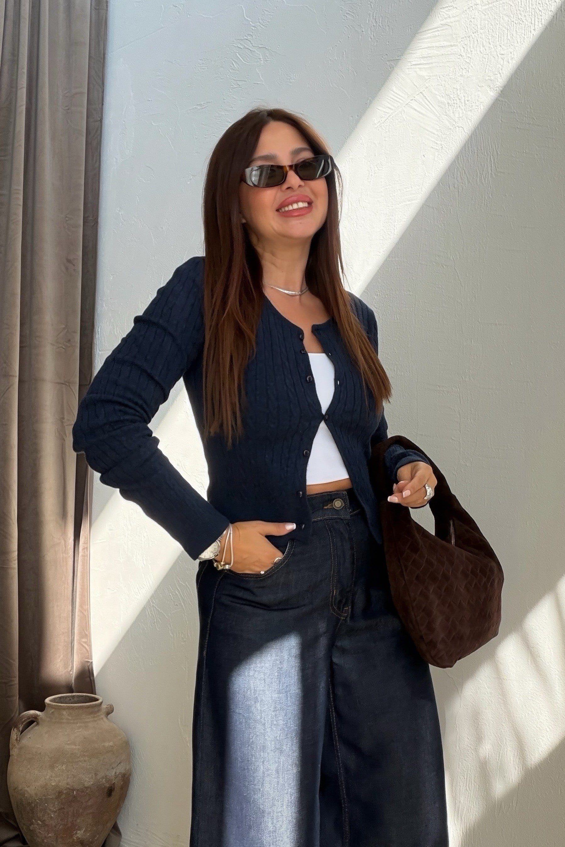 Örgülü Basıc Hırka LACİVERT