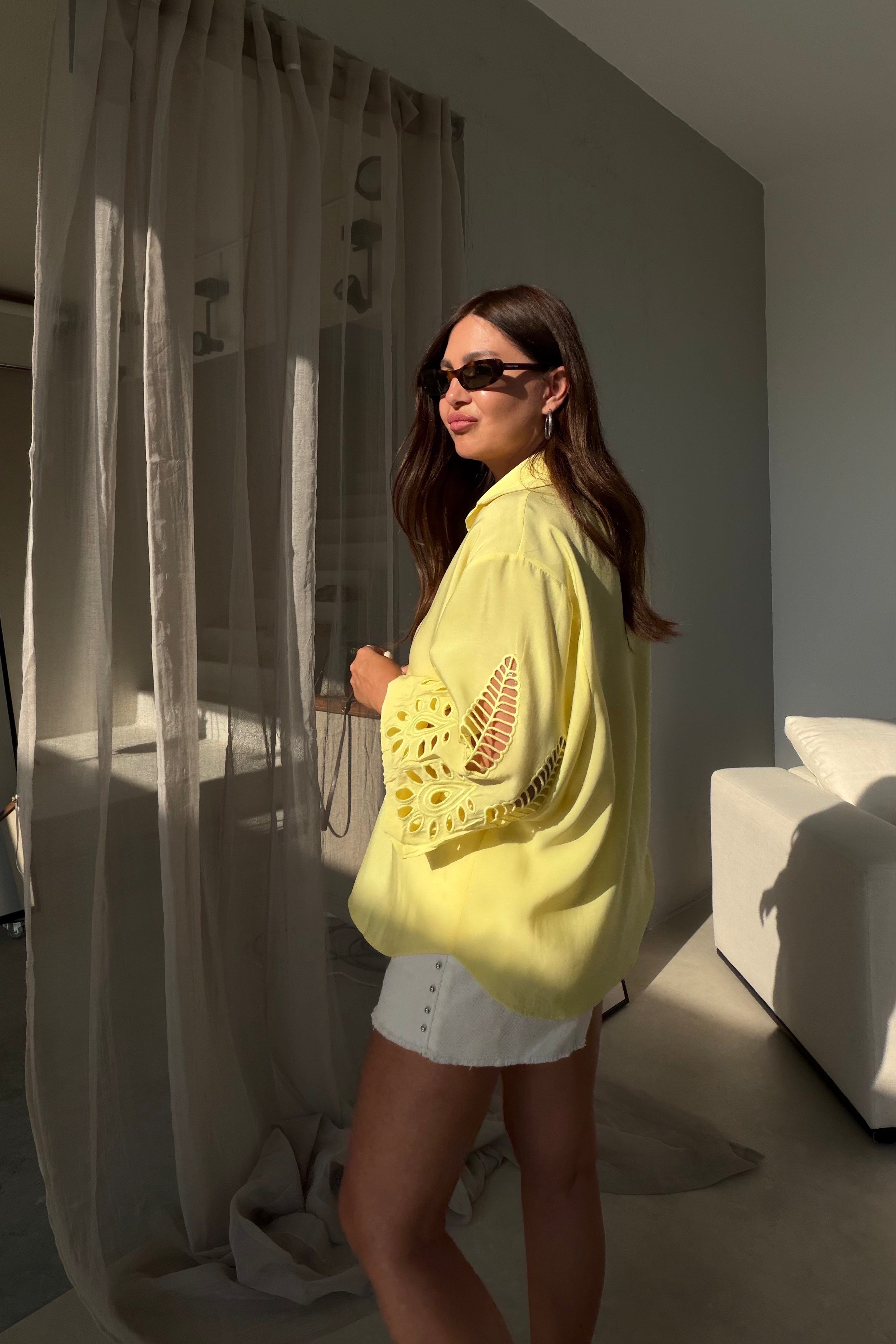 Oversize Nakışlı Gömlek SARI