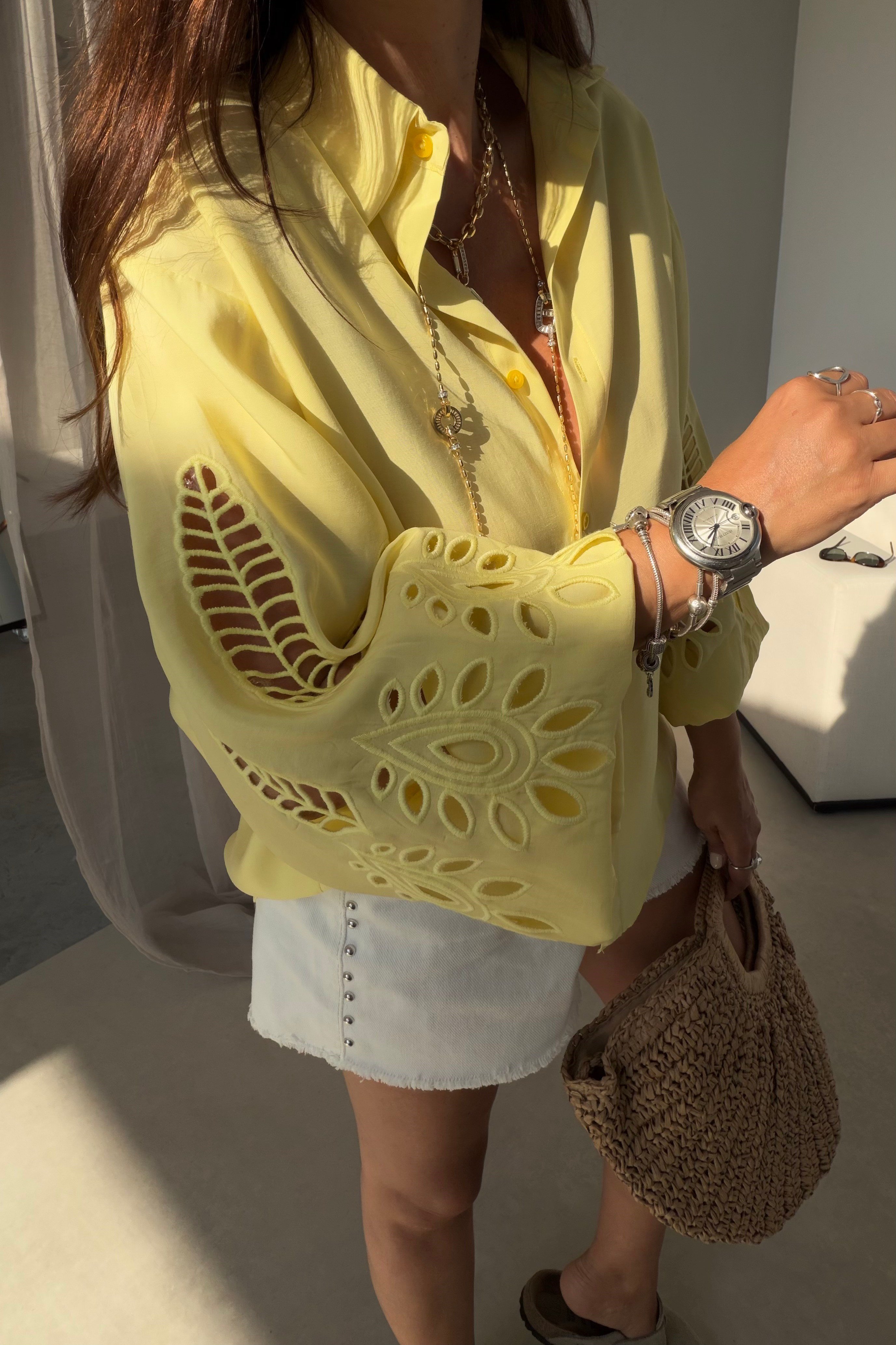 Oversize Nakışlı Gömlek SARI