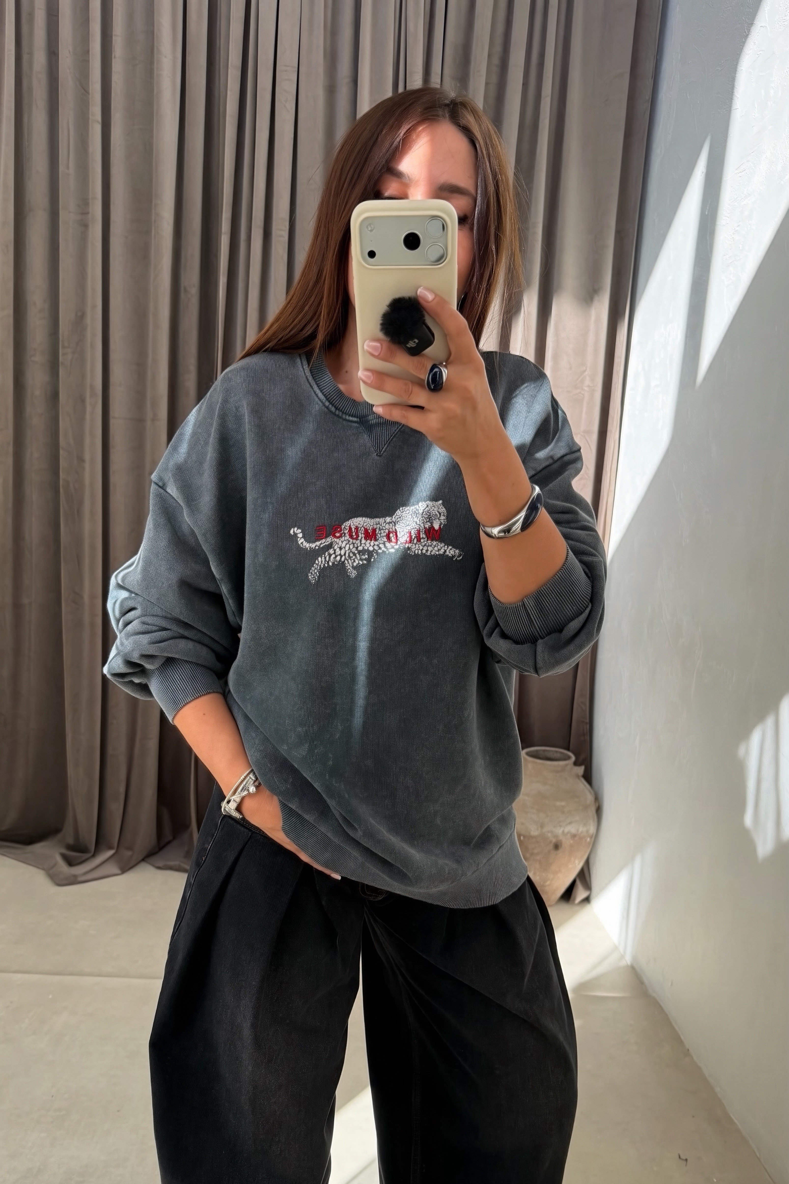 Panterli Sweatshirt ANTRASİT