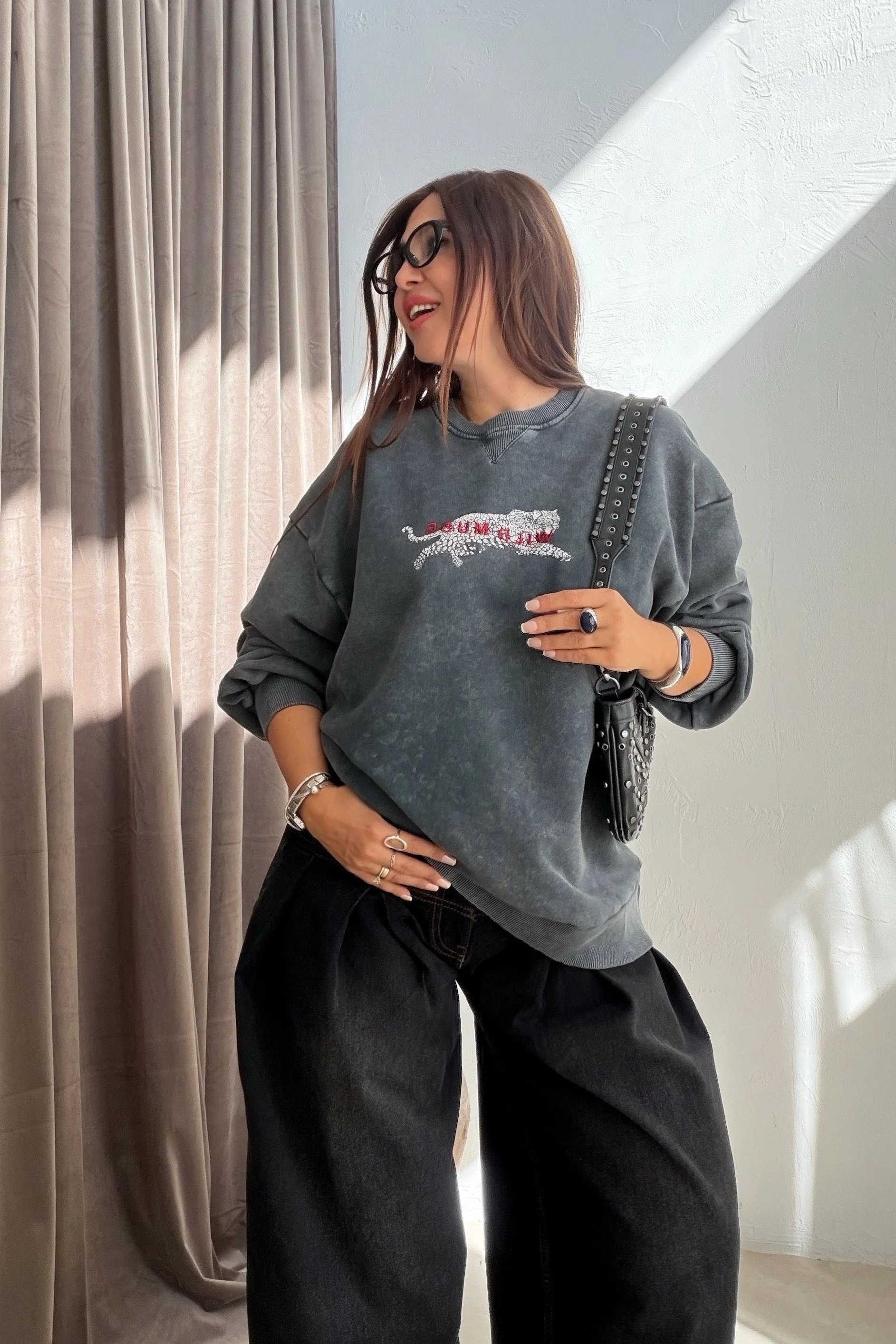 Panterli Sweatshirt ANTRASİT