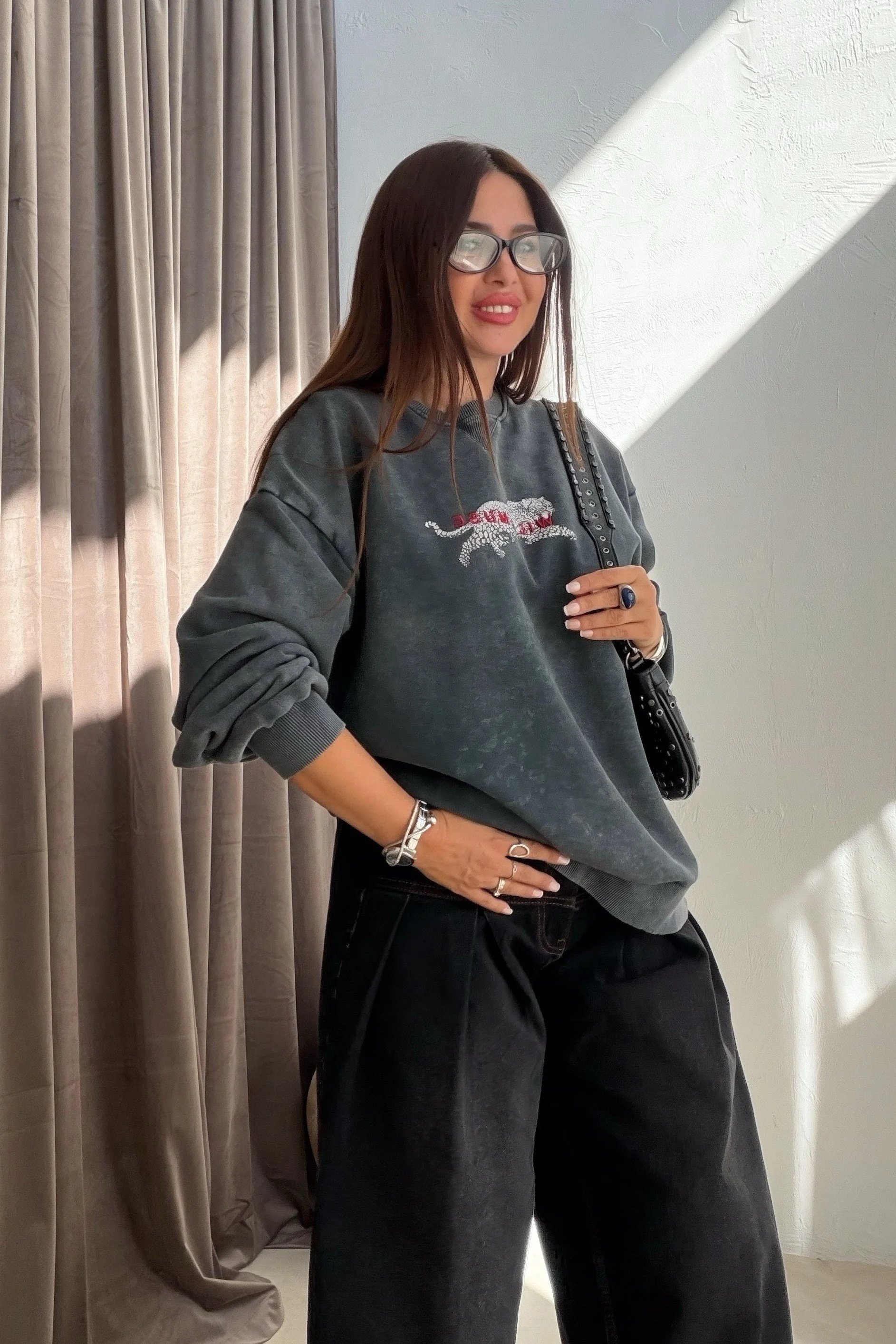 Panterli Sweatshirt ANTRASİT
