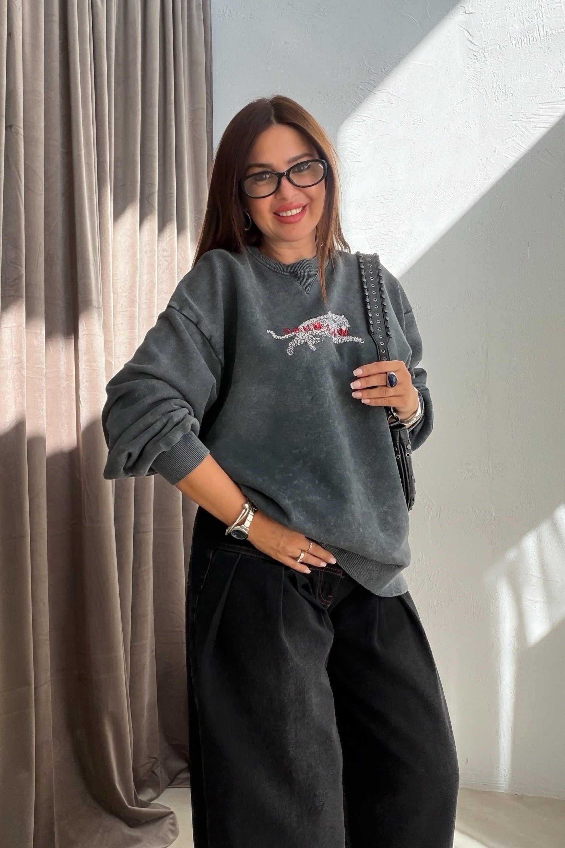Panterli Sweatshirt ANTRASİT