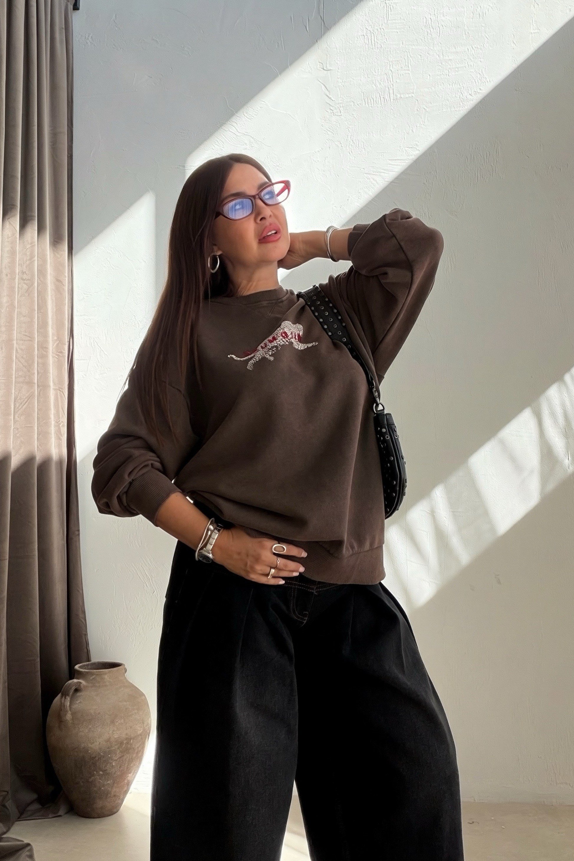 Panterli Sweatshirt KAHVRENGİ