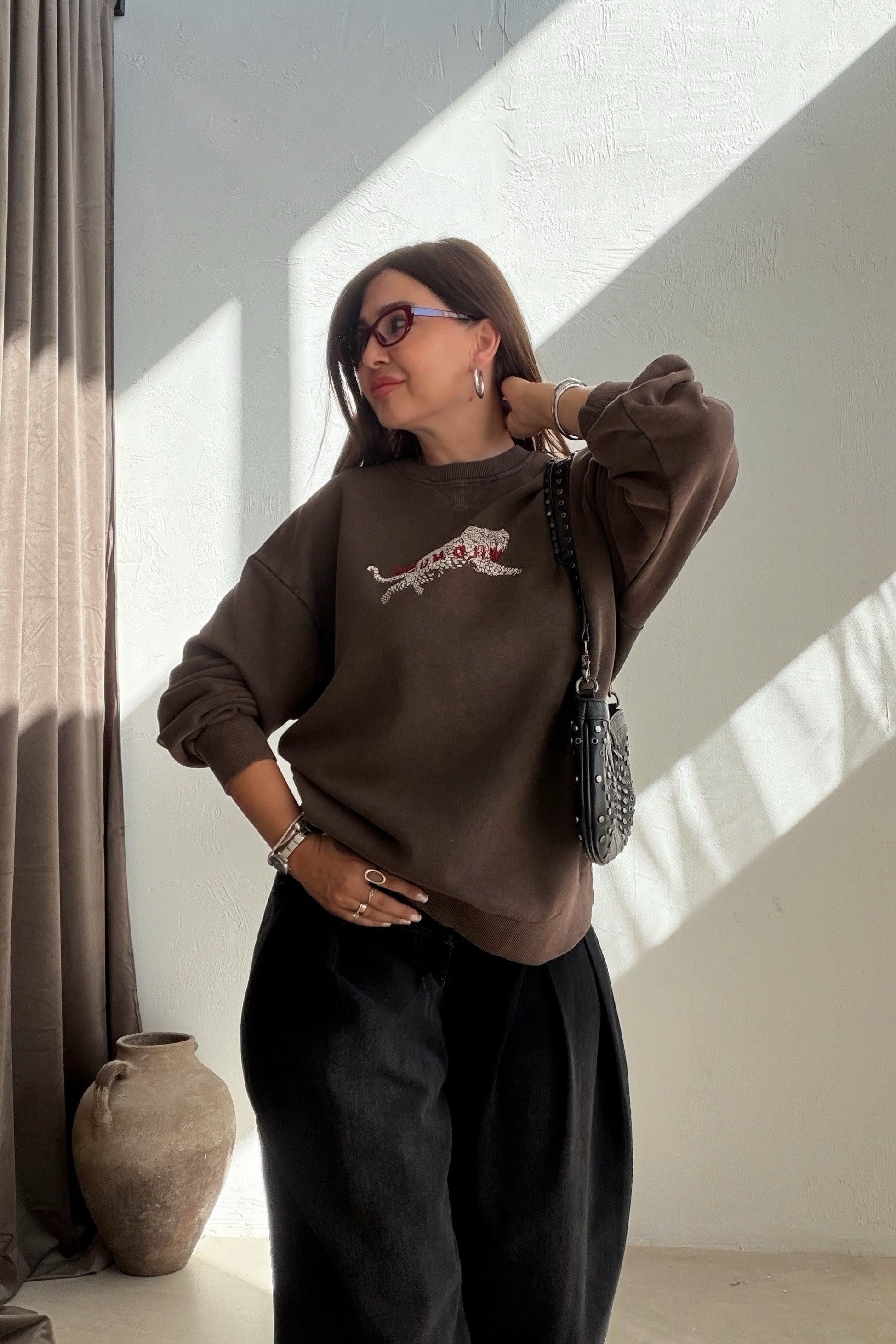 Panterli Sweatshirt KAHVRENGİ