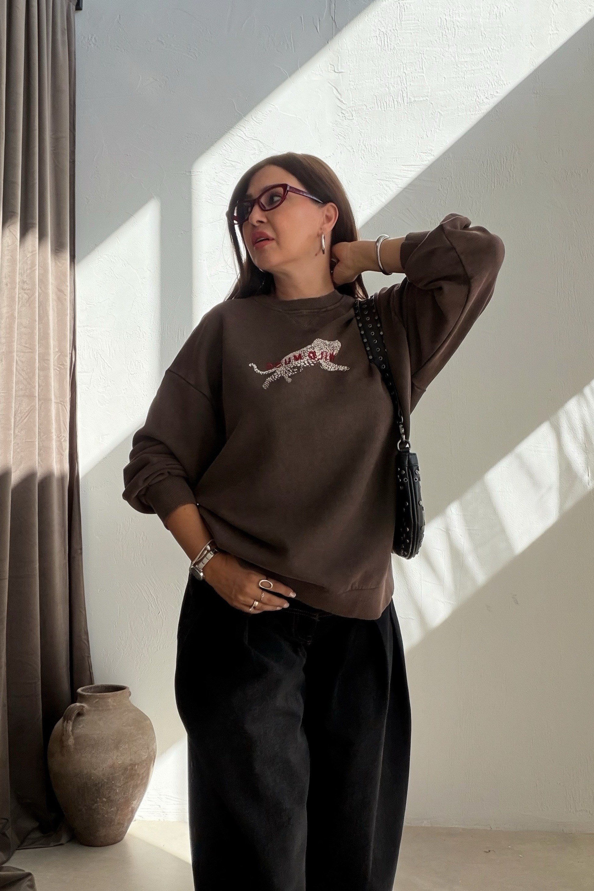 Panterli Sweatshirt KAHVRENGİ