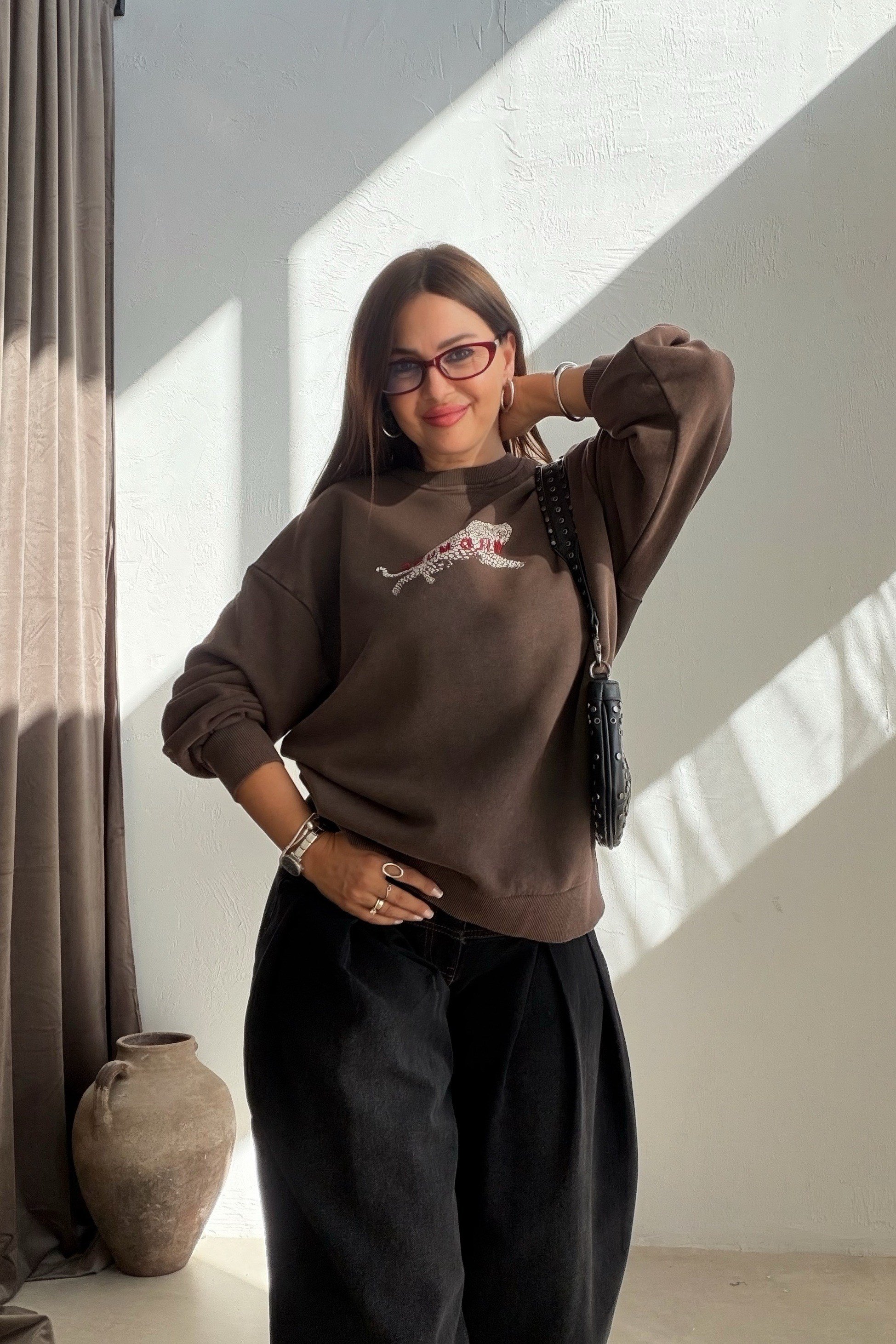 Panterli Sweatshirt KAHVRENGİ
