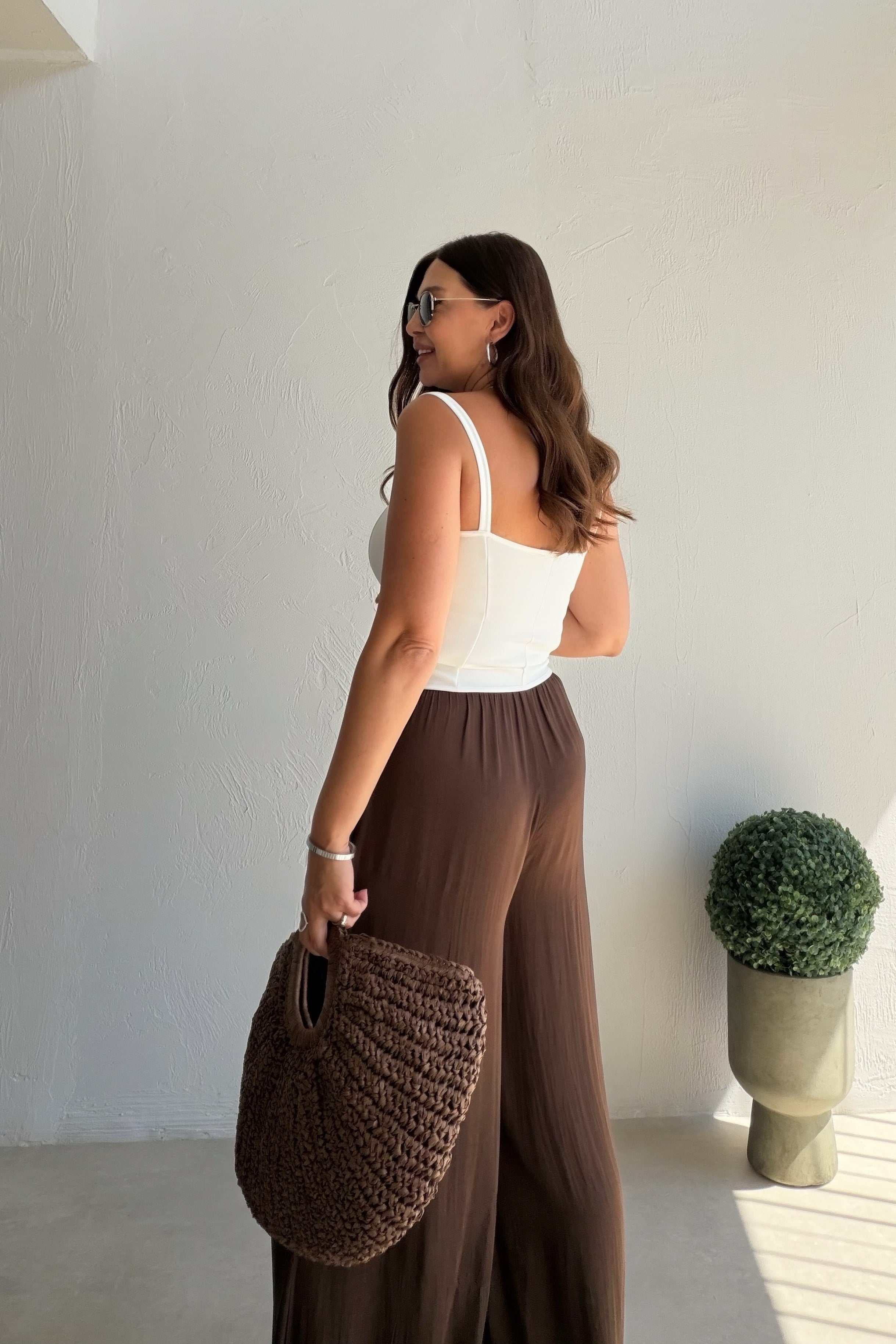 Pileli Dokulu Pantalon KAHVRENGİ