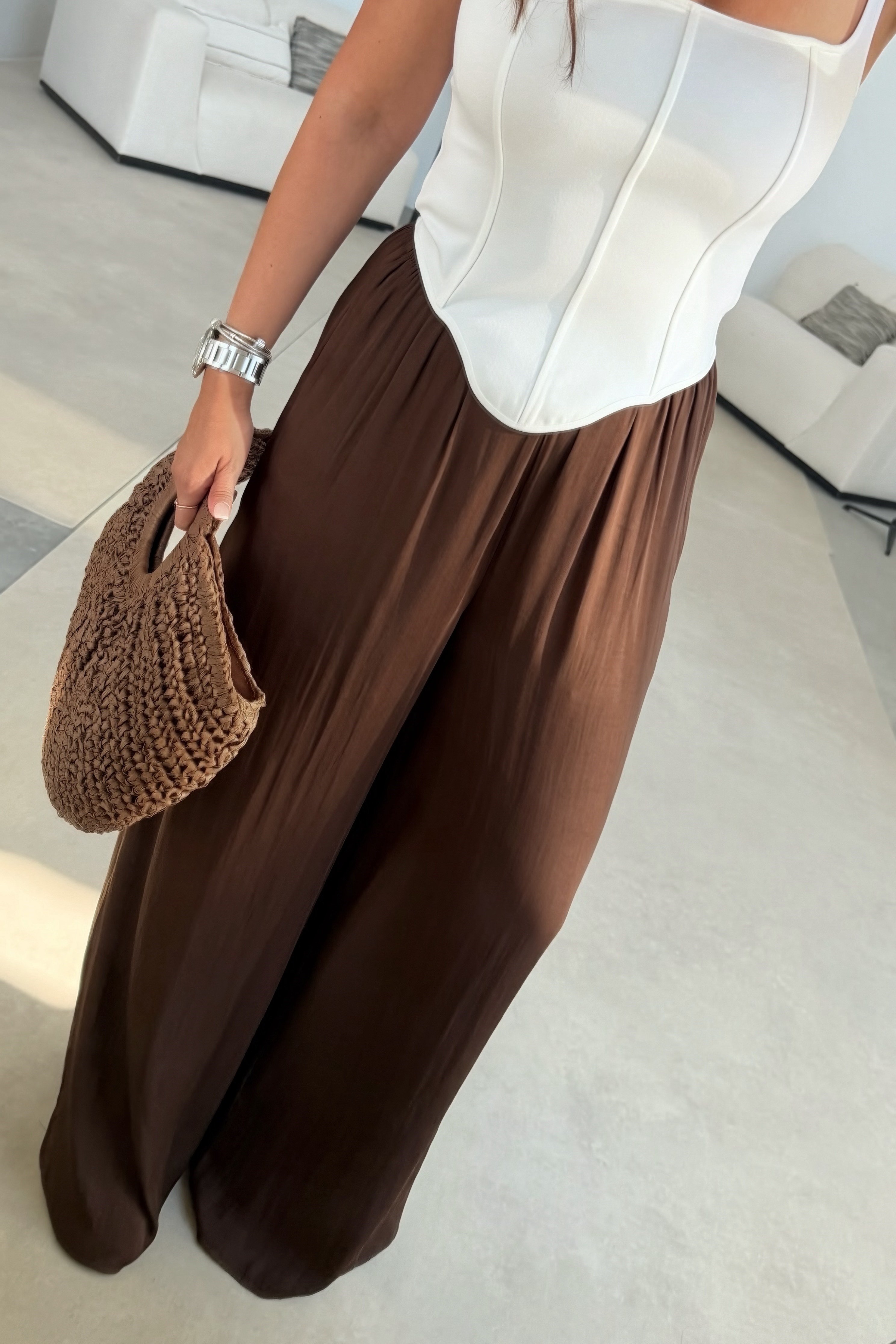 Pileli Dokulu Pantalon KAHVRENGİ