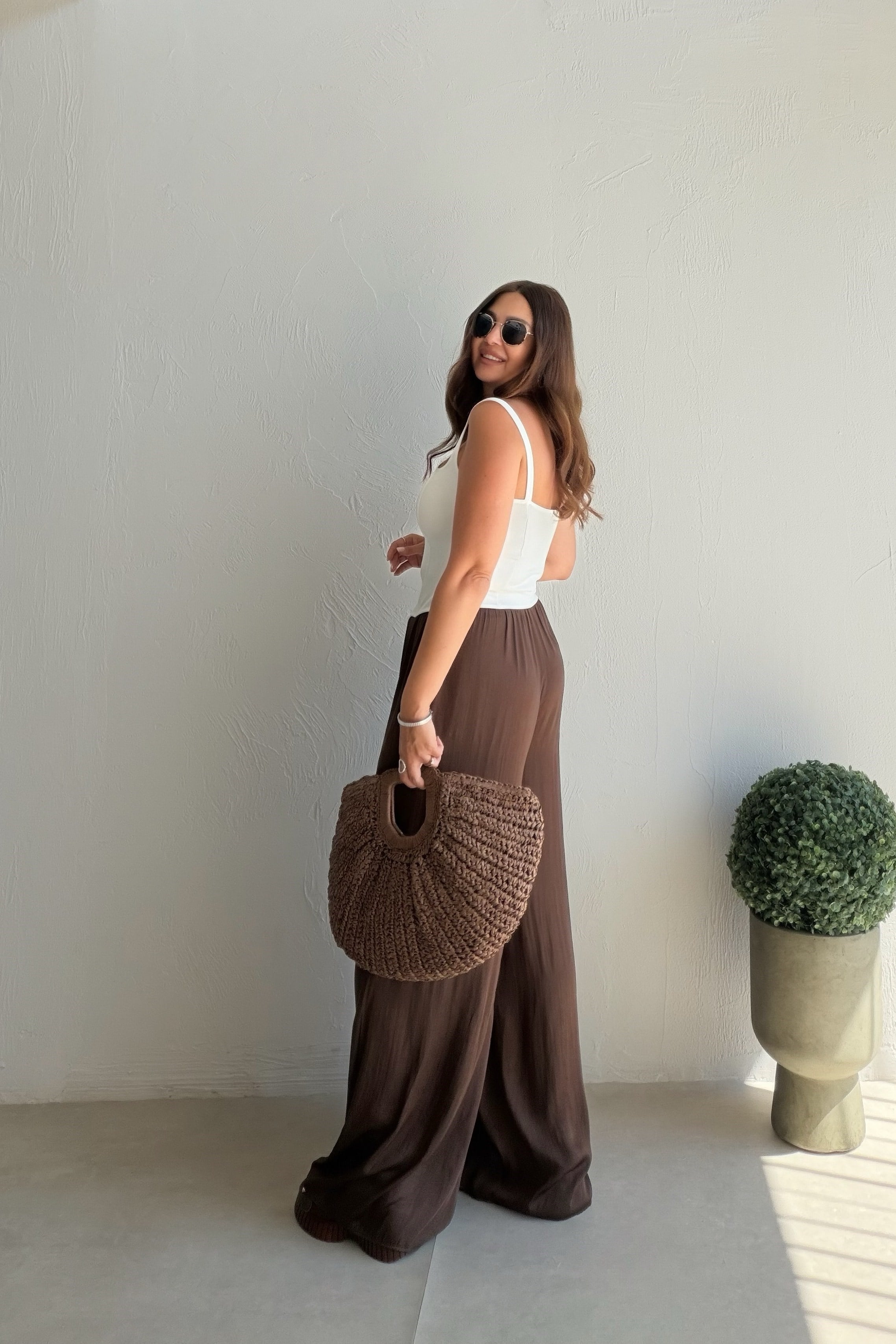 Pileli Dokulu Pantalon KAHVRENGİ