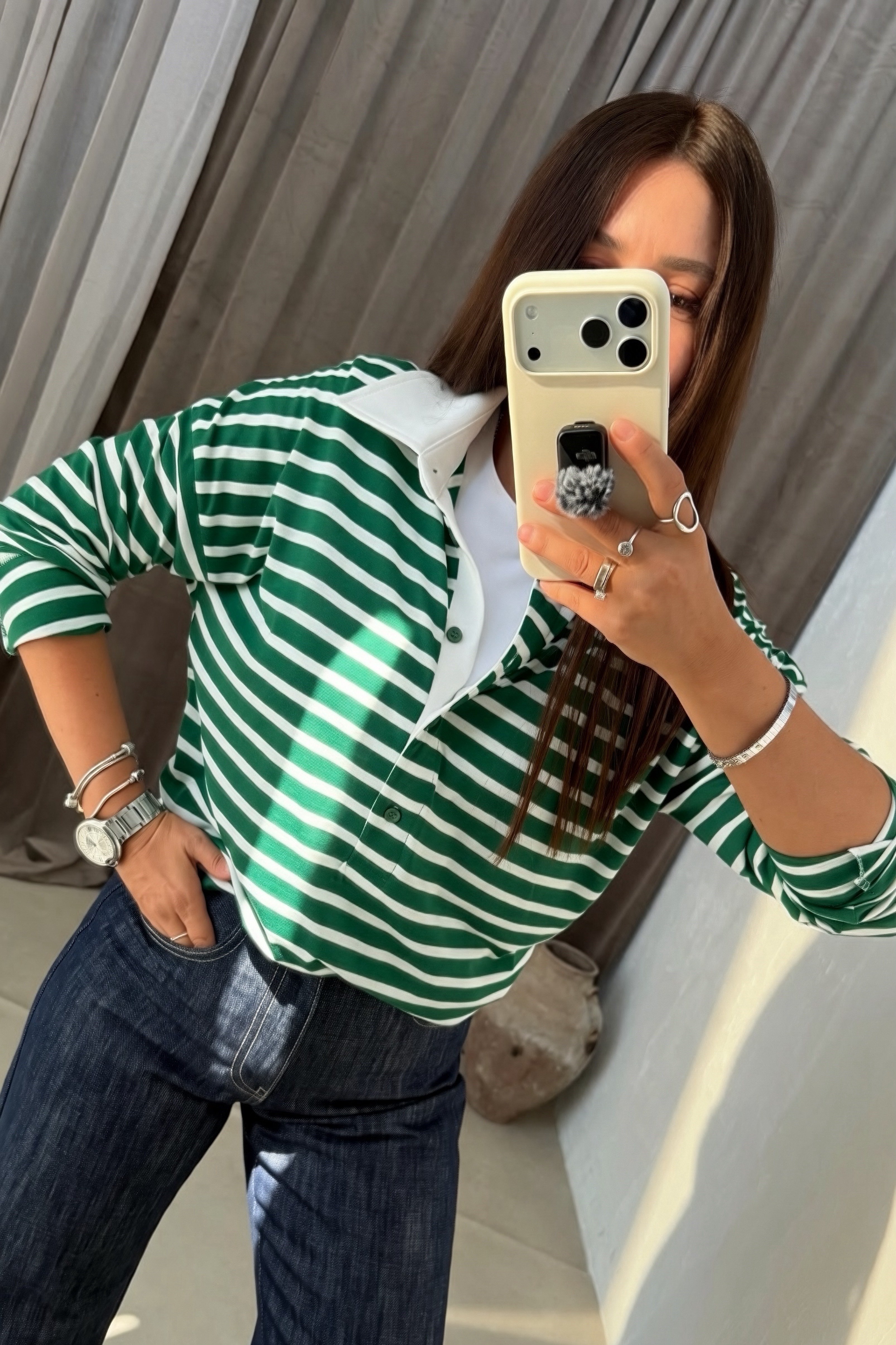Polo Yaka Çizgili Basıc Üst YEŞİL