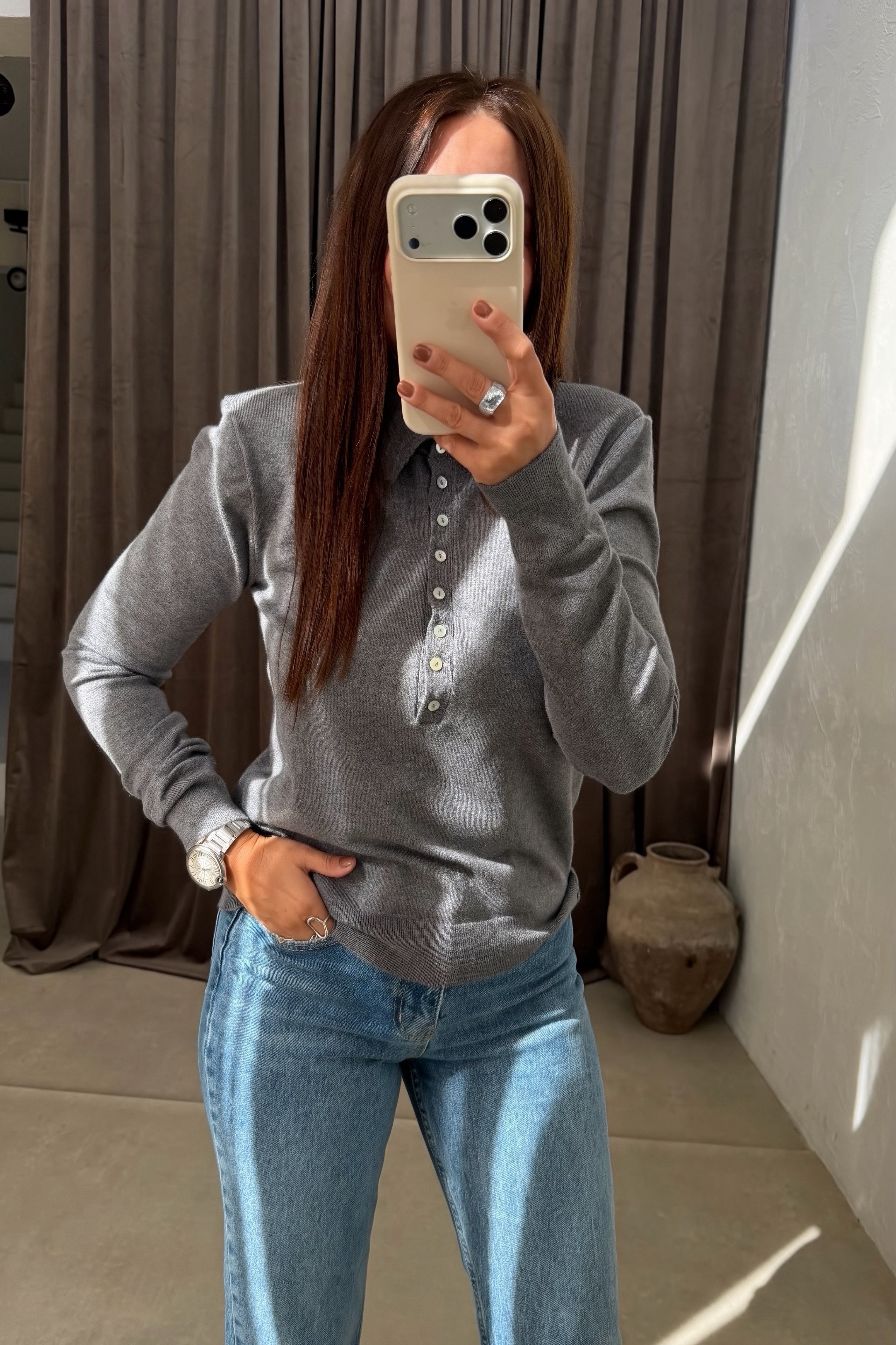 Polo Yaka Lastik Kollu Triko GRİ
