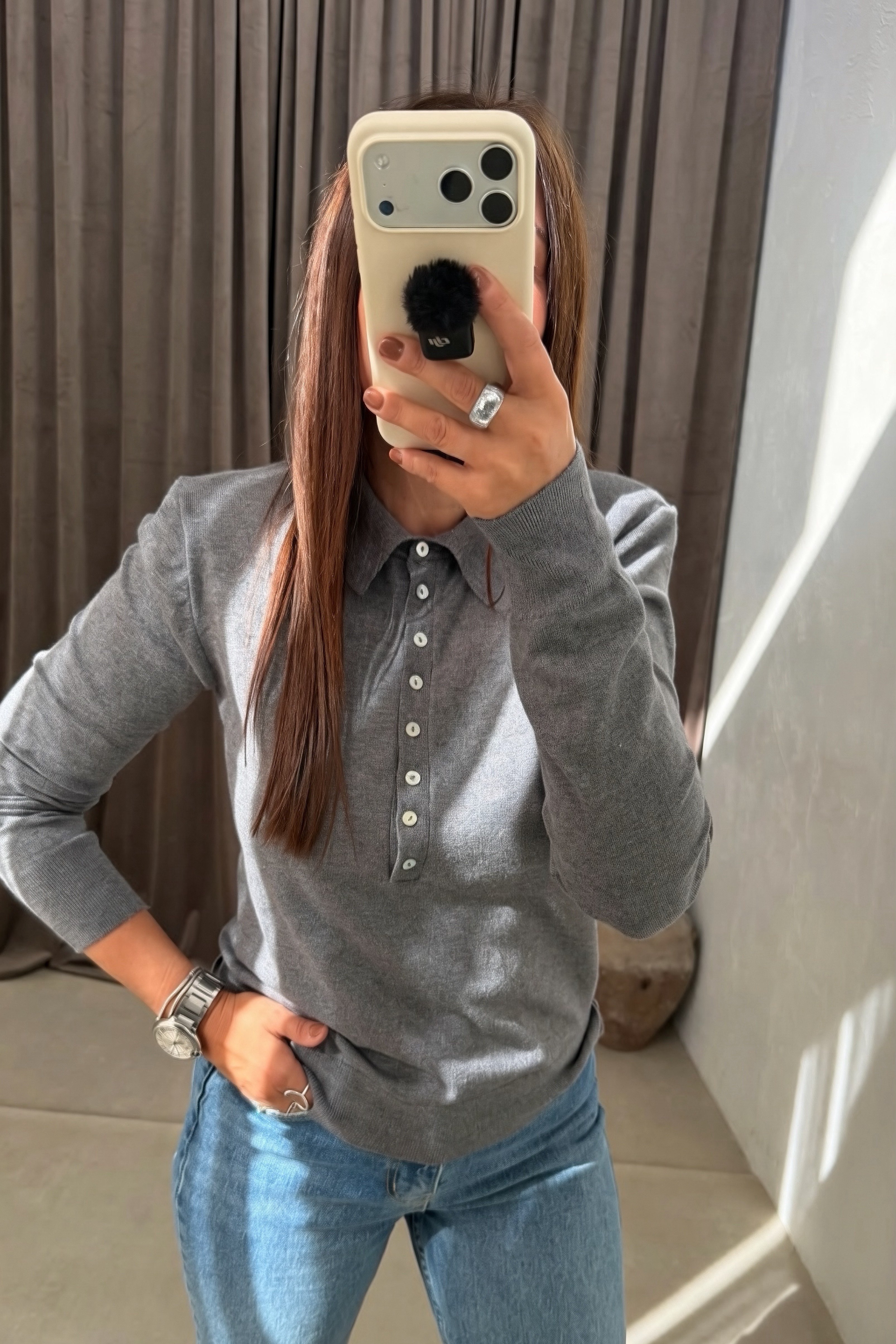 Polo Yaka Lastik Kollu Triko GRİ