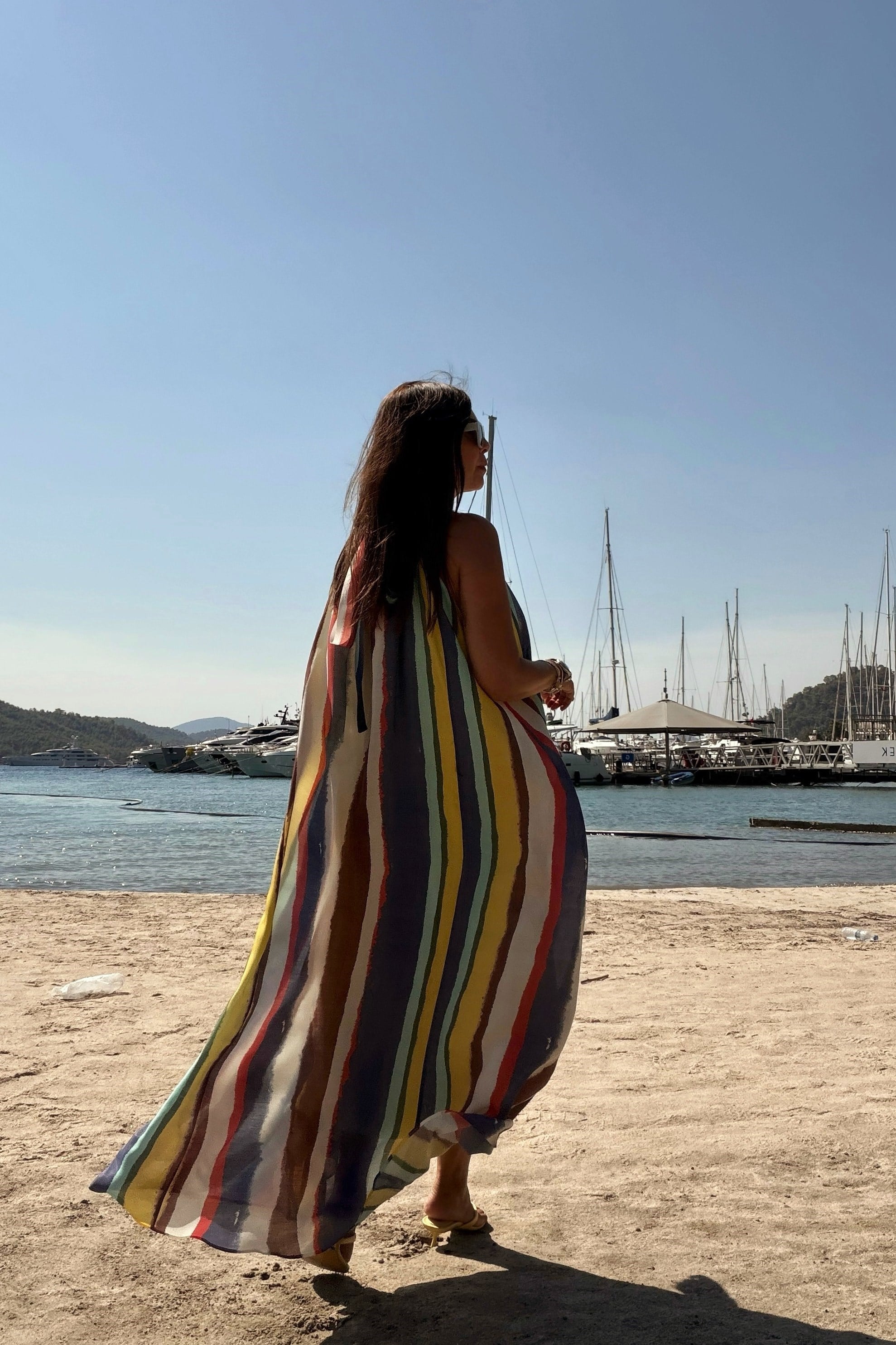 Renk Bloklu Halter Yaka Elbise EKRU