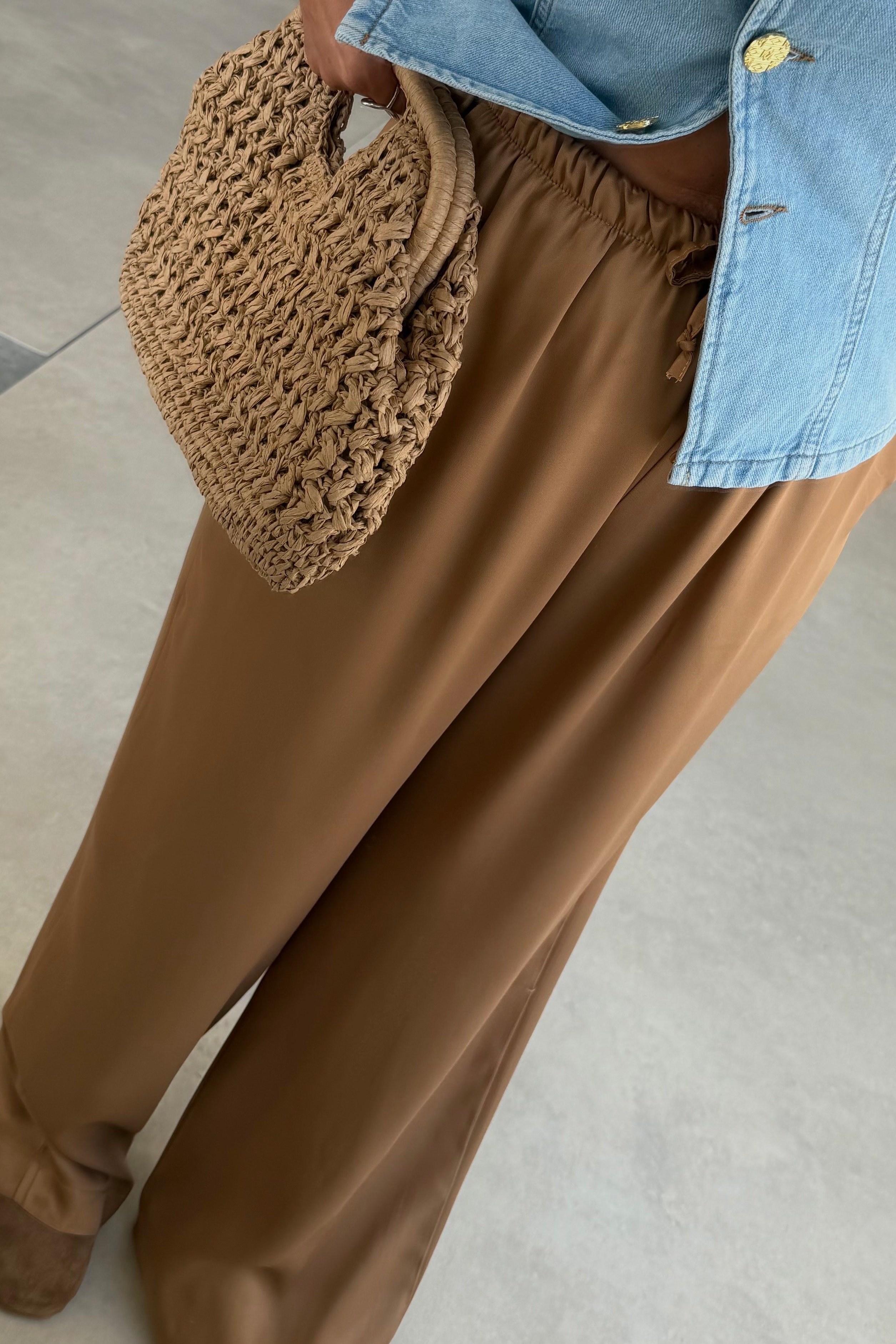 Saten Dökümlü Pantalon CAMEL