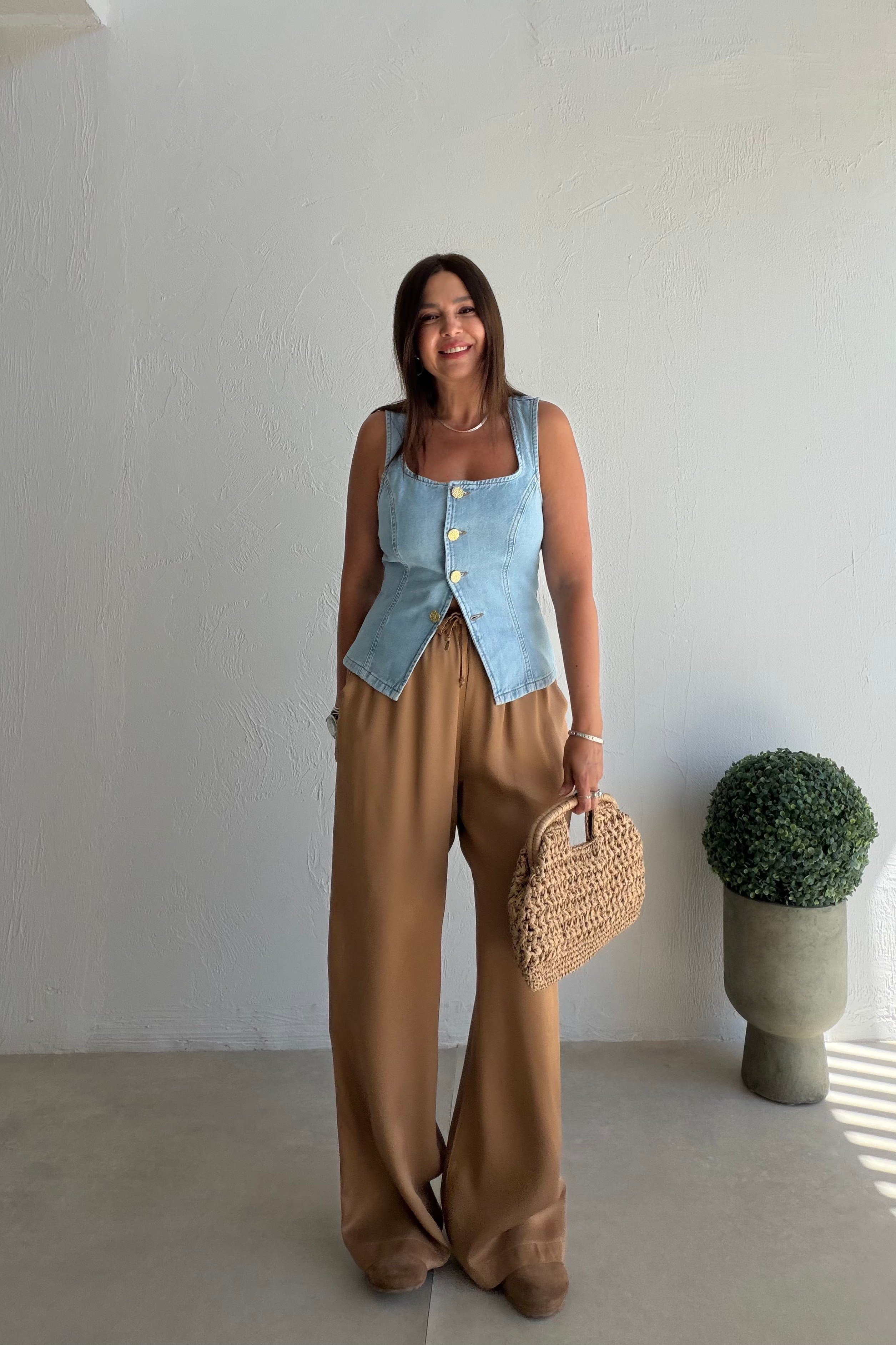 Saten Dökümlü Pantalon CAMEL