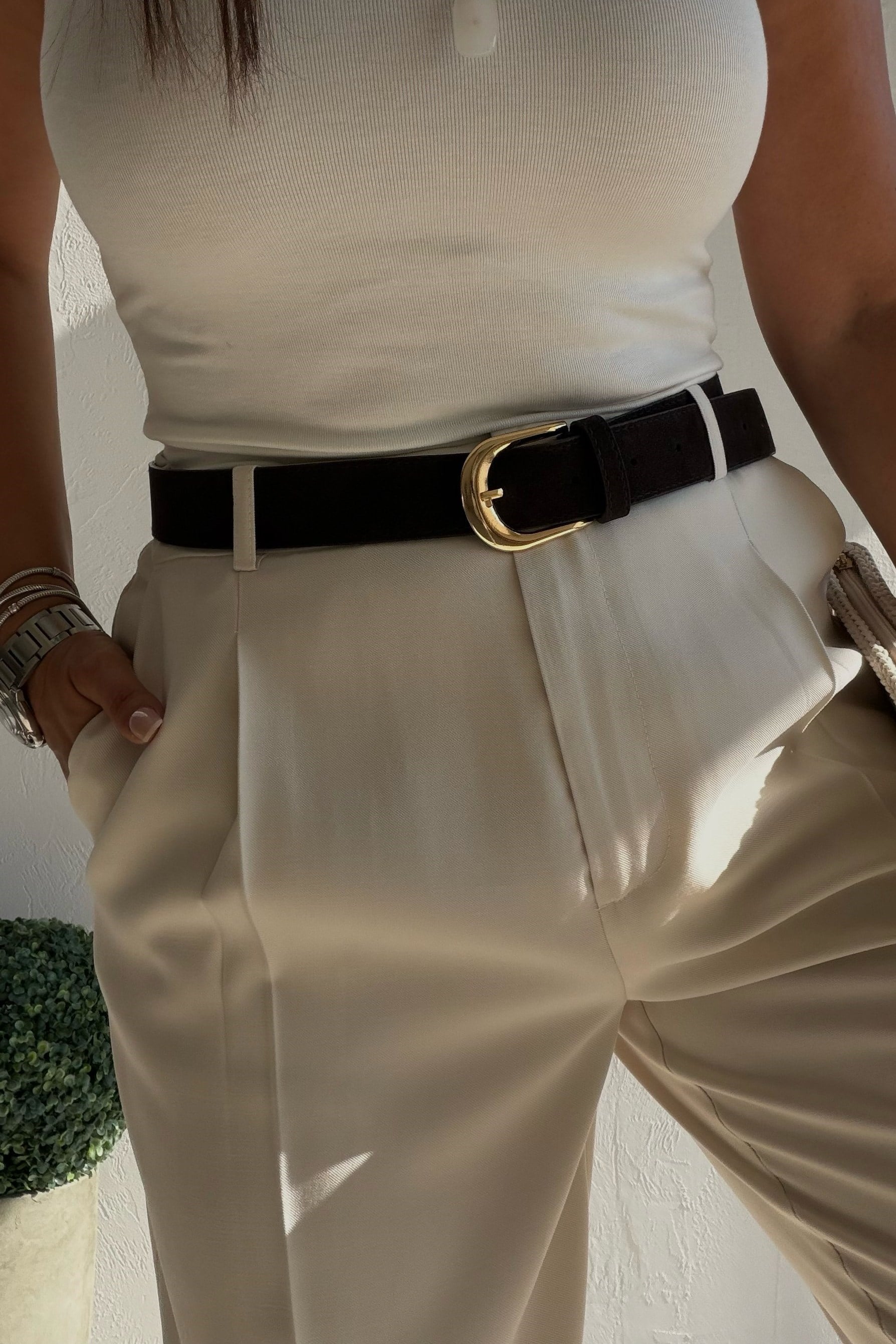 Siena Kemerli Pantalon EKRU
