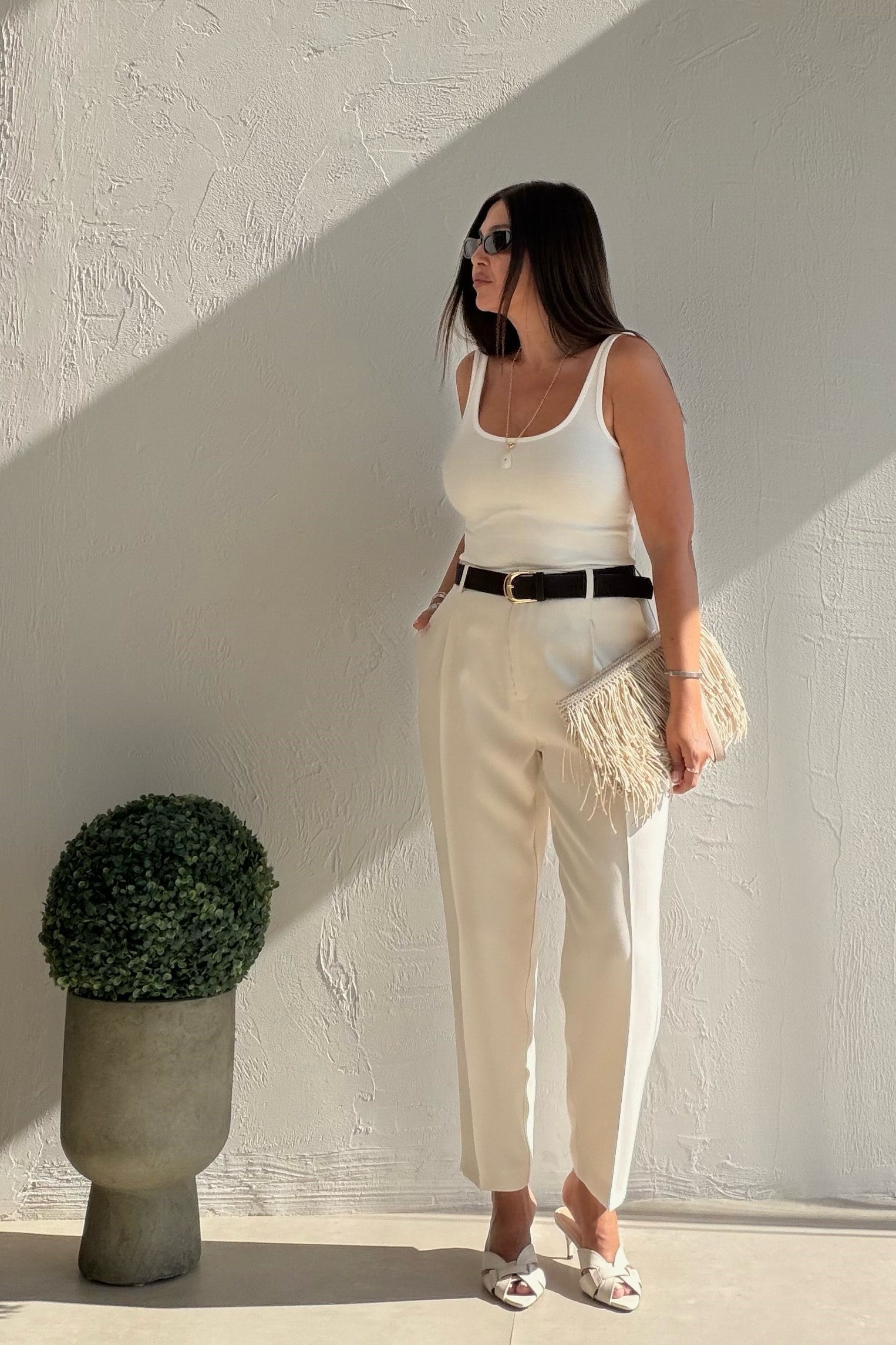 Siena Kemerli Pantalon EKRU