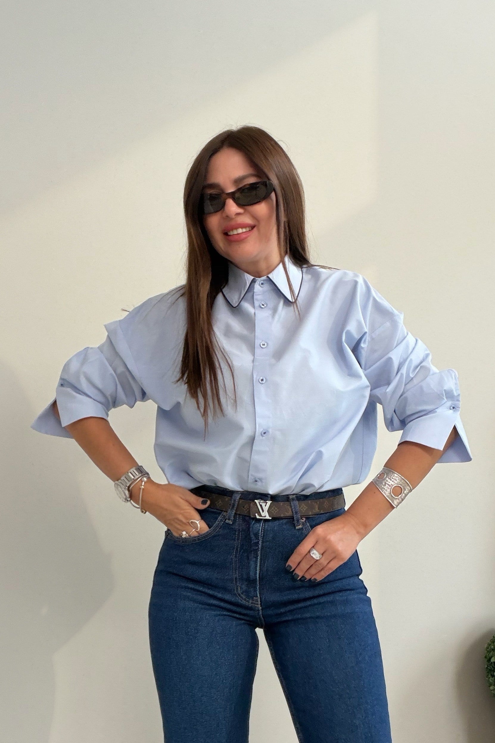 Siyah Biyeli Gömlek MAVİ