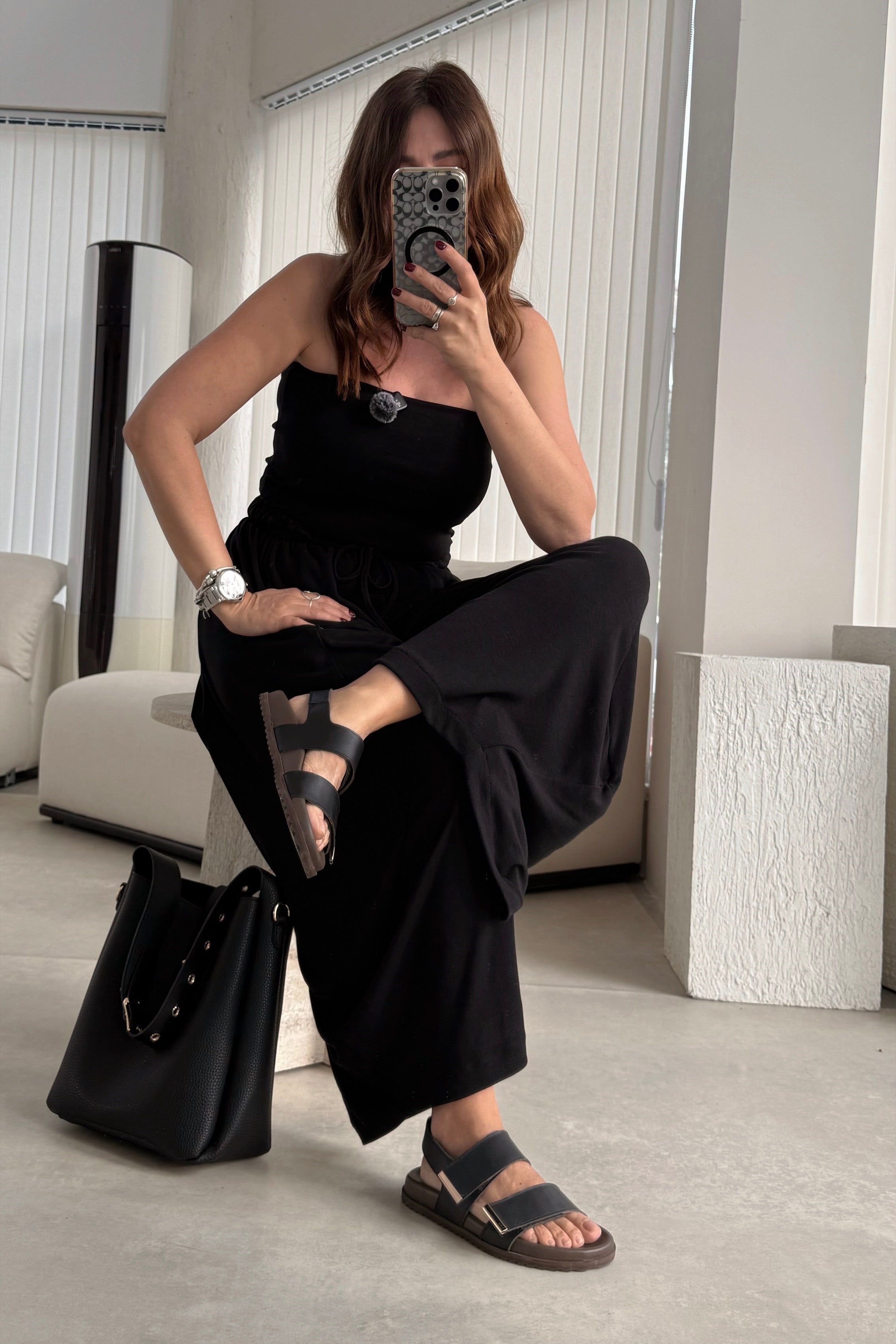 Siyah Dokuma Şalvar Pantolon 