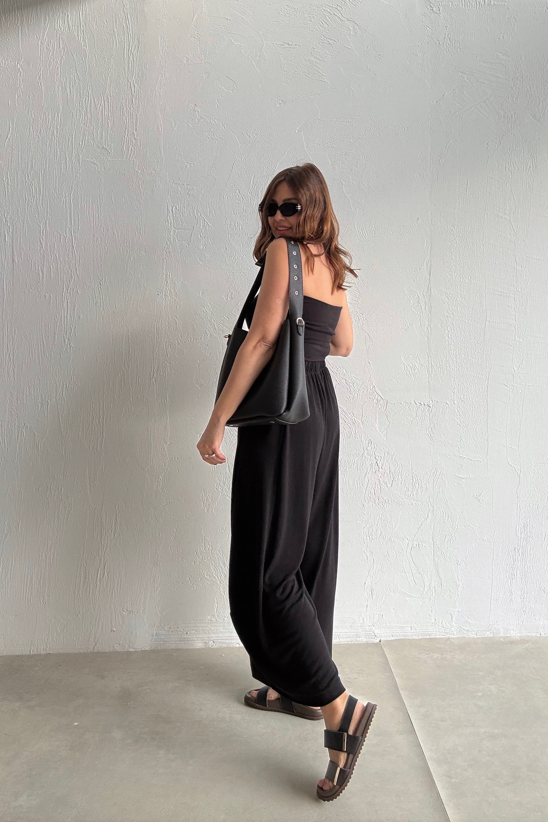 Siyah Dokuma Şalvar Pantolon 