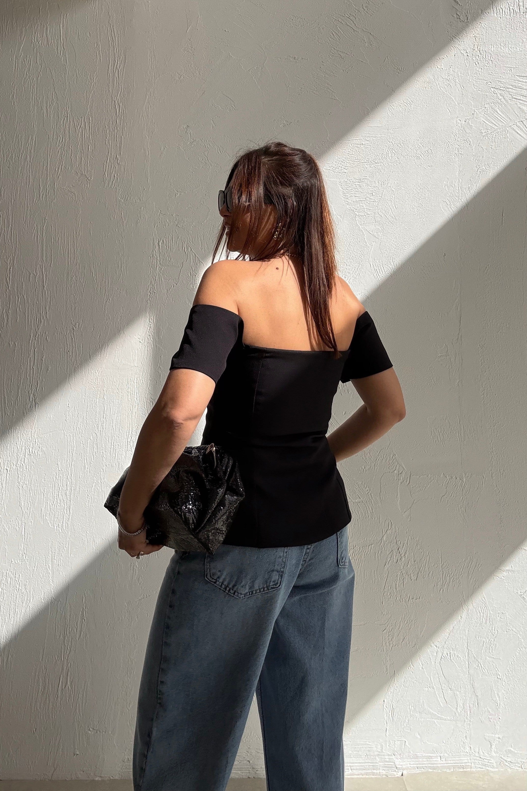 Siyah Düğmeli Büstiyer Bluz 