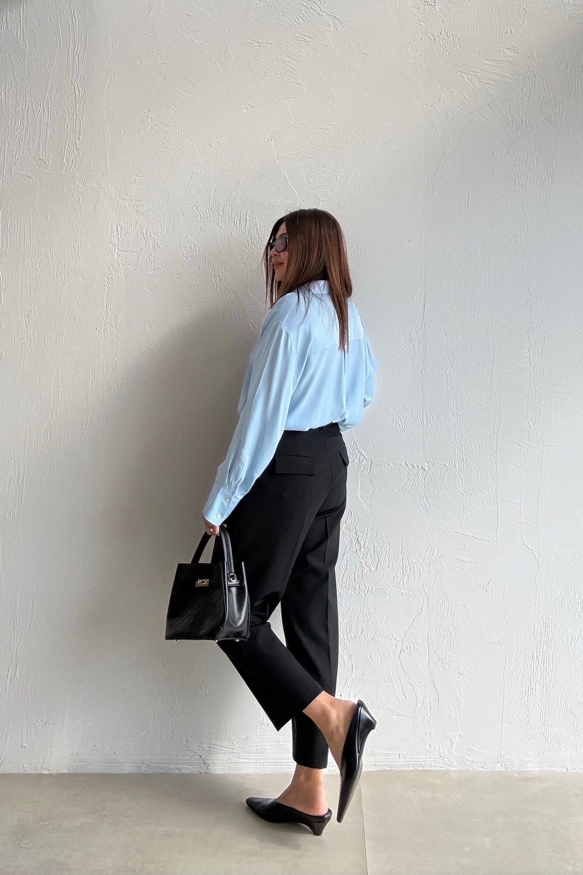 Siyah Kapak Cepli Pantolon 