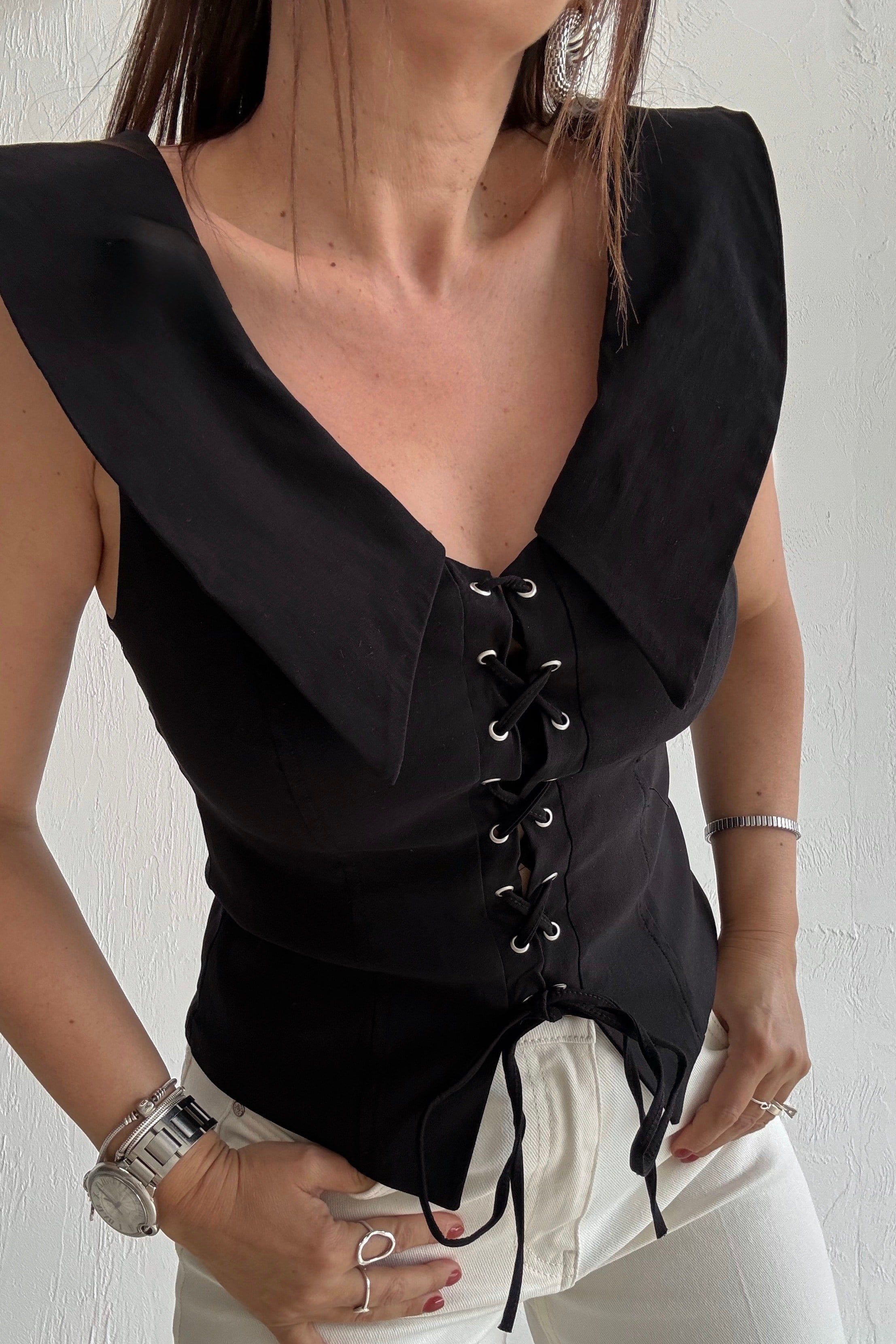 Siyah Korse Bluz 