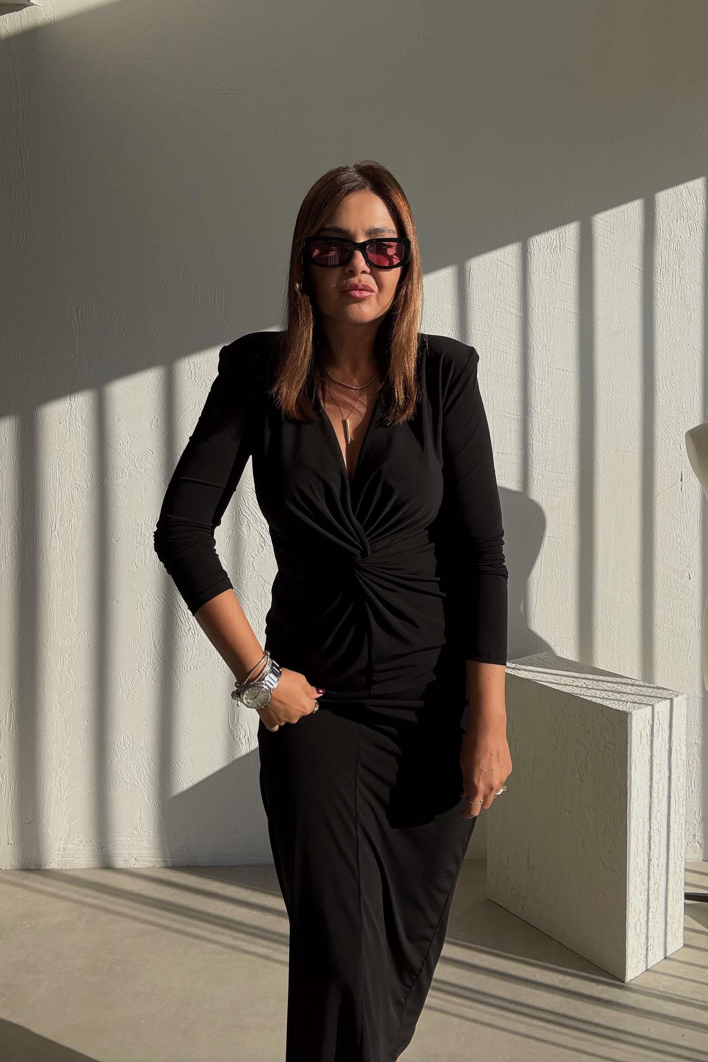 Siyah Midi Boy Elbise 