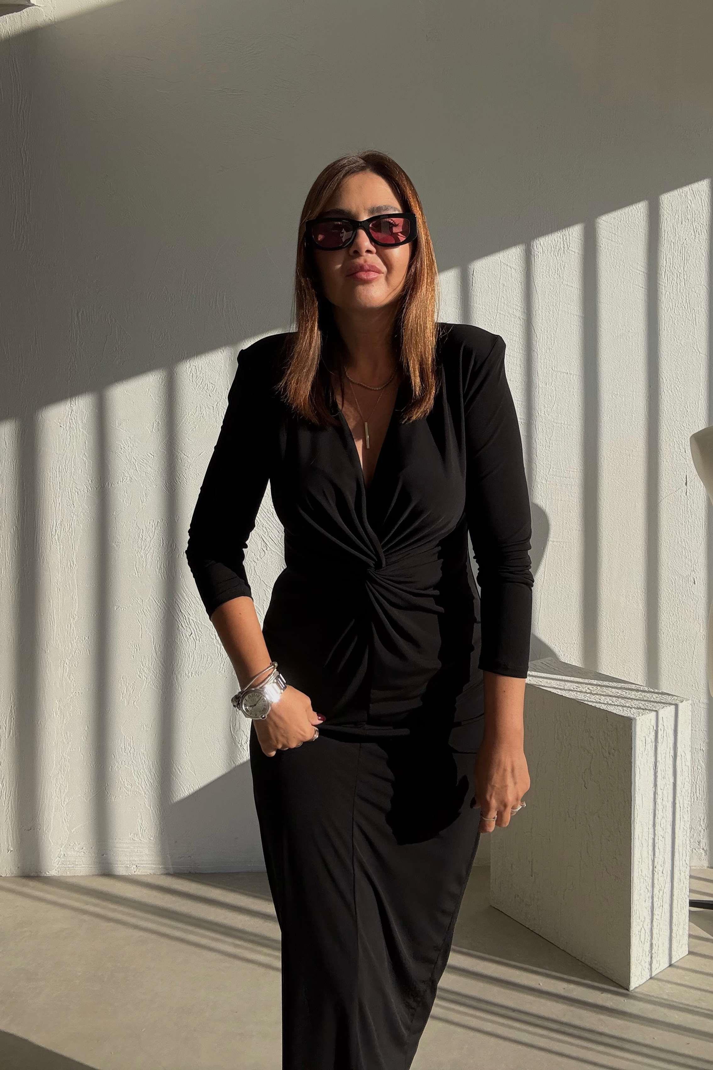 Siyah Midi Boy Elbise 