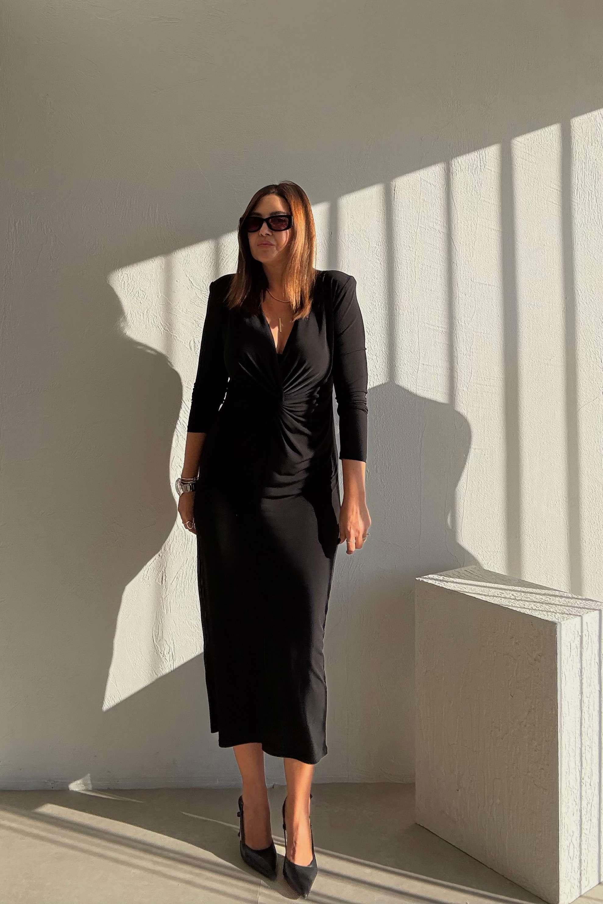 Siyah Midi Boy Elbise 