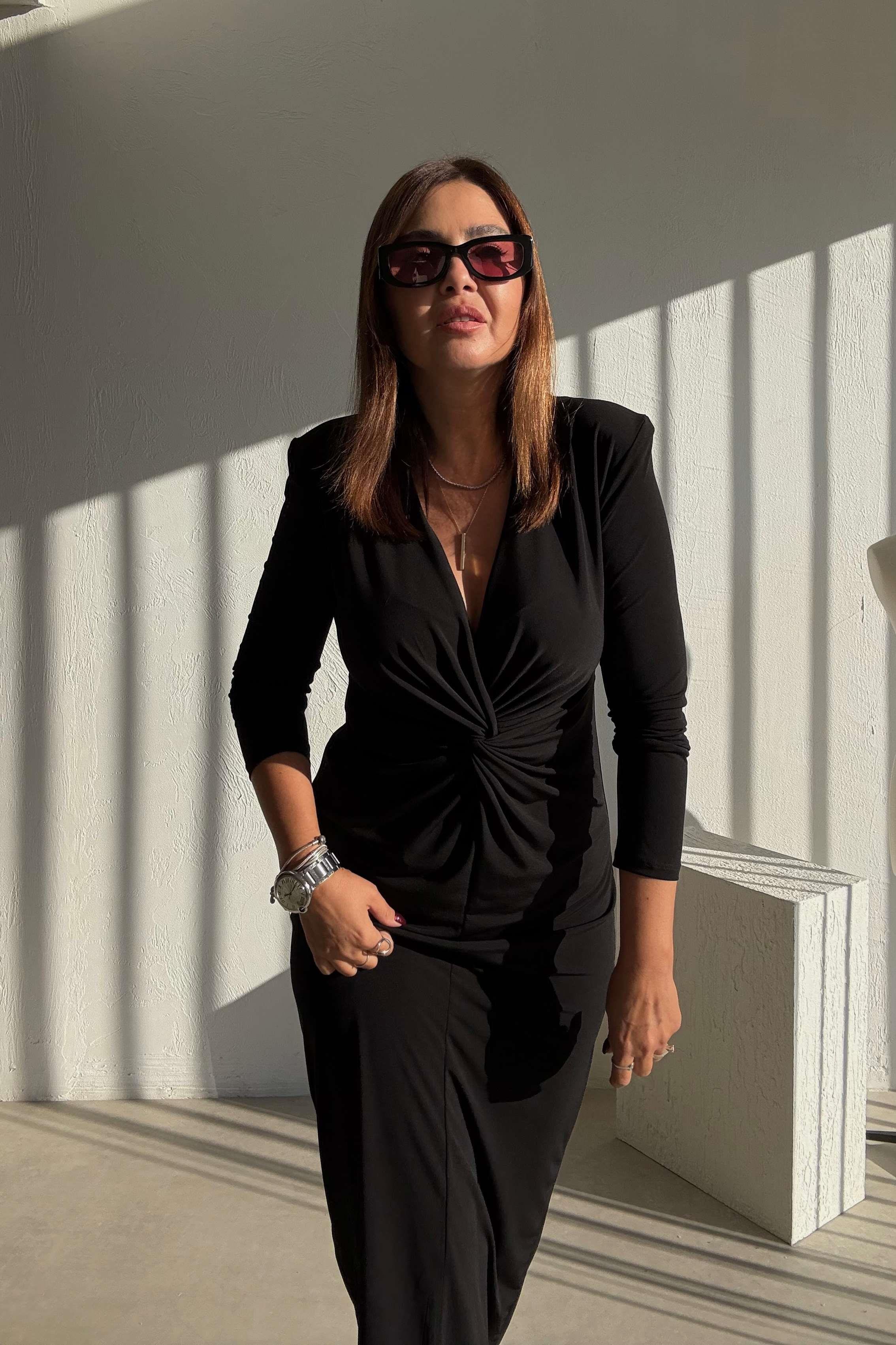 Siyah Midi Boy Elbise 