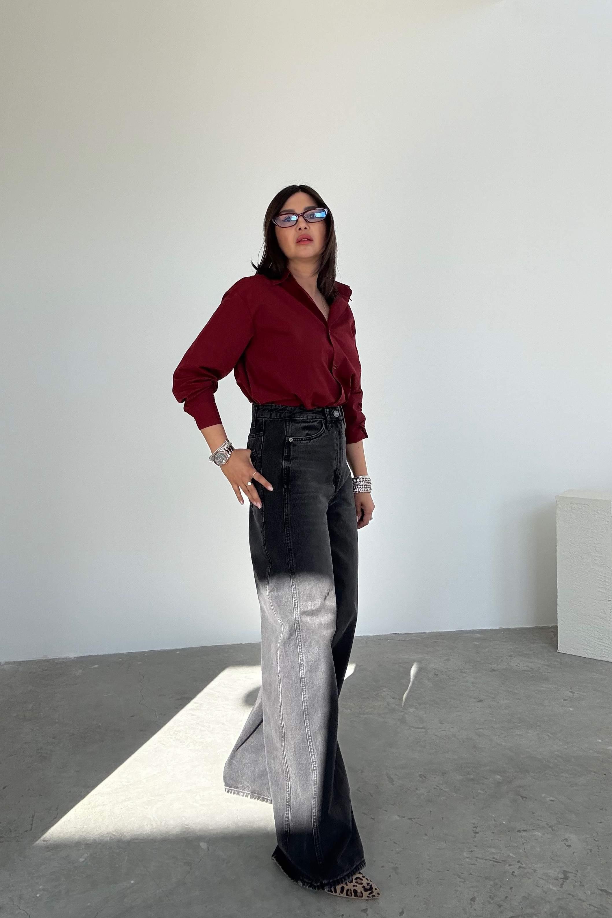 Siyah Taşlamalı Geniş Paça Jean 