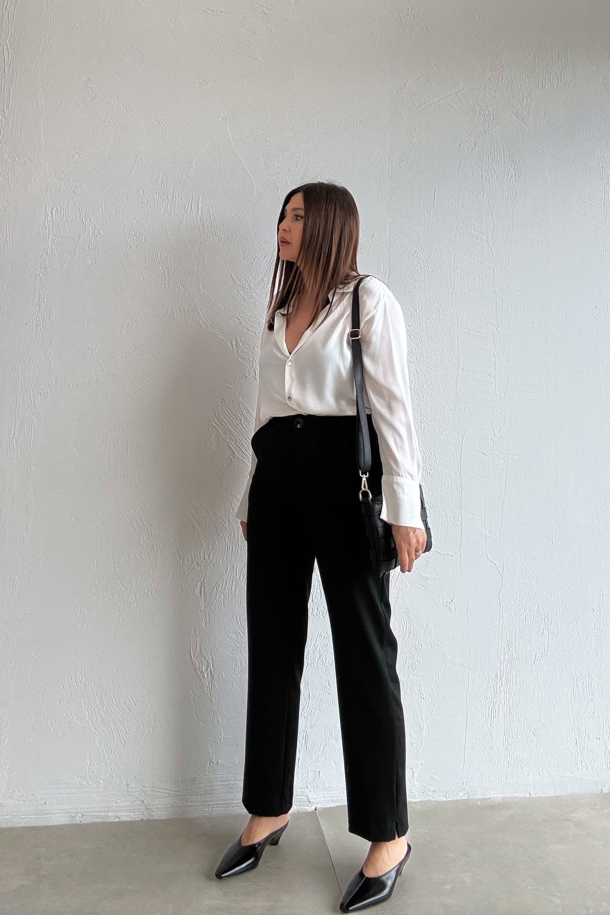 Siyah Yan Cepli Pantolon 