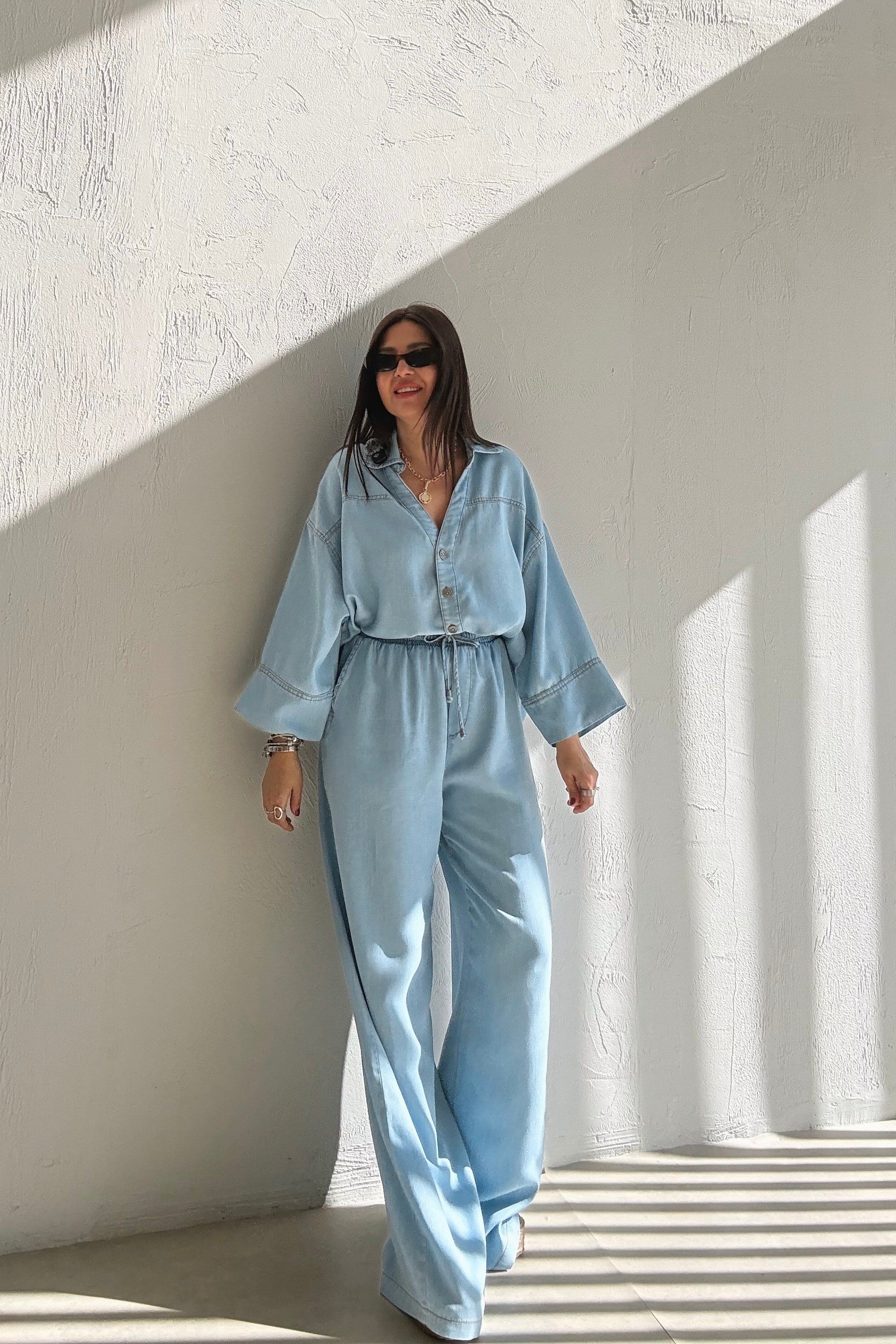 Soft Denim Gömlek Pantolon Takım MAVİ