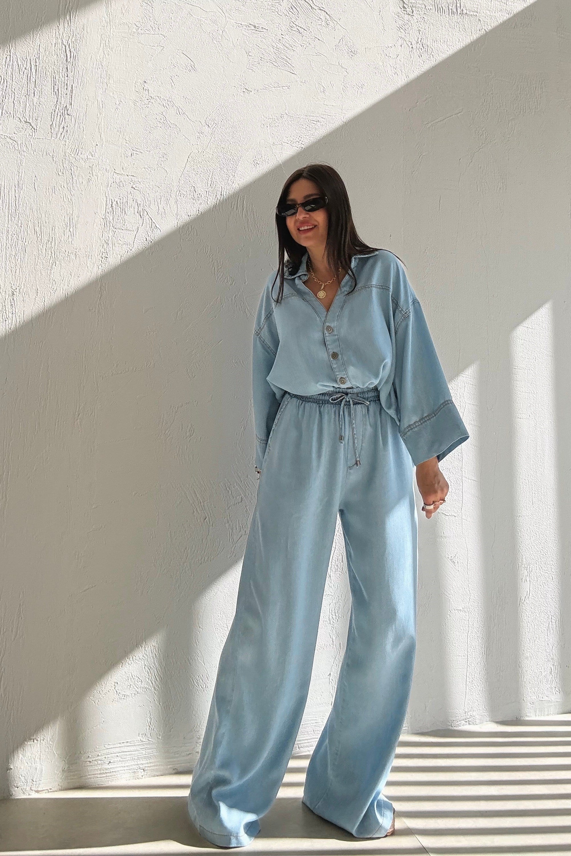 Soft Denim Gömlek Pantolon Takım MAVİ
