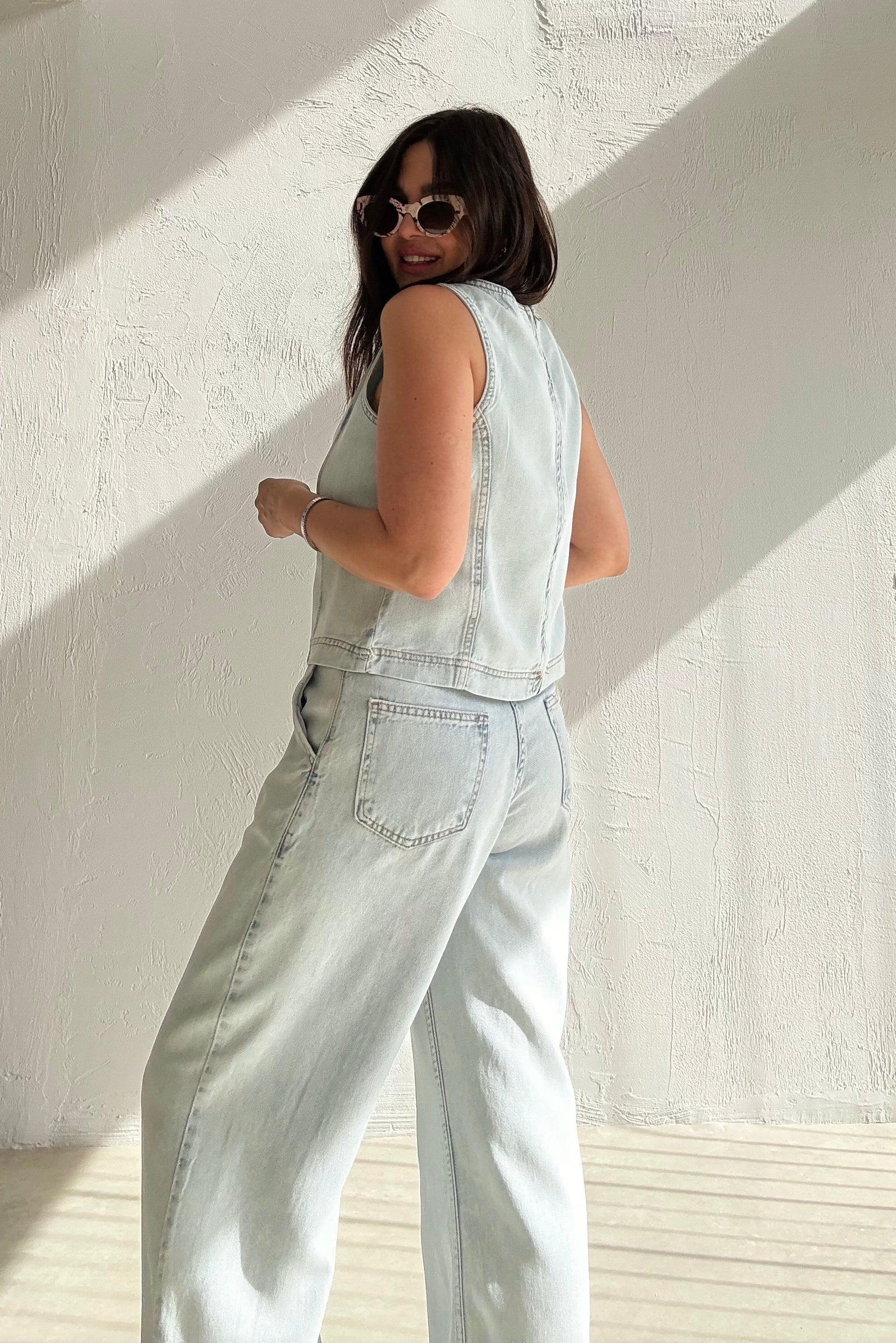 Soft Doku Denim Bluz Pantolon Takım BUZ MAVİSİ
