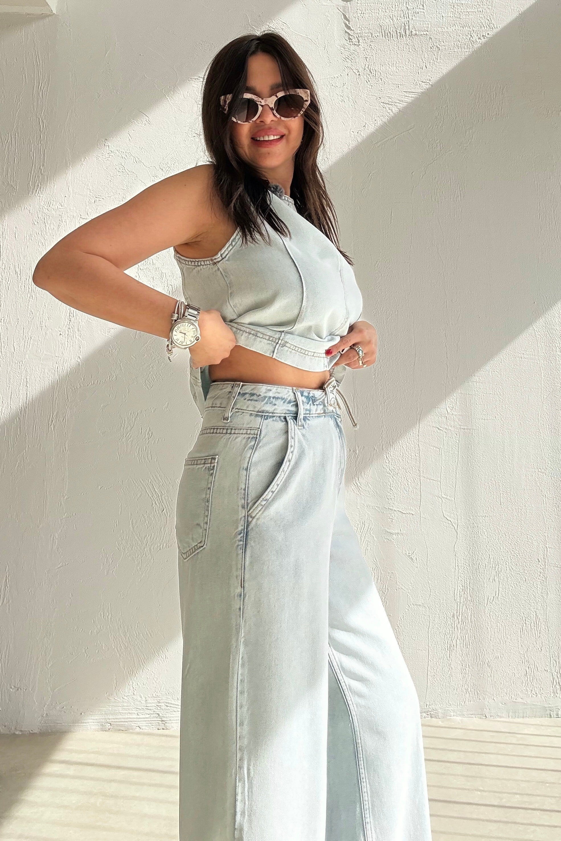 Soft Doku Denim Bluz Pantolon Takım BUZ MAVİSİ