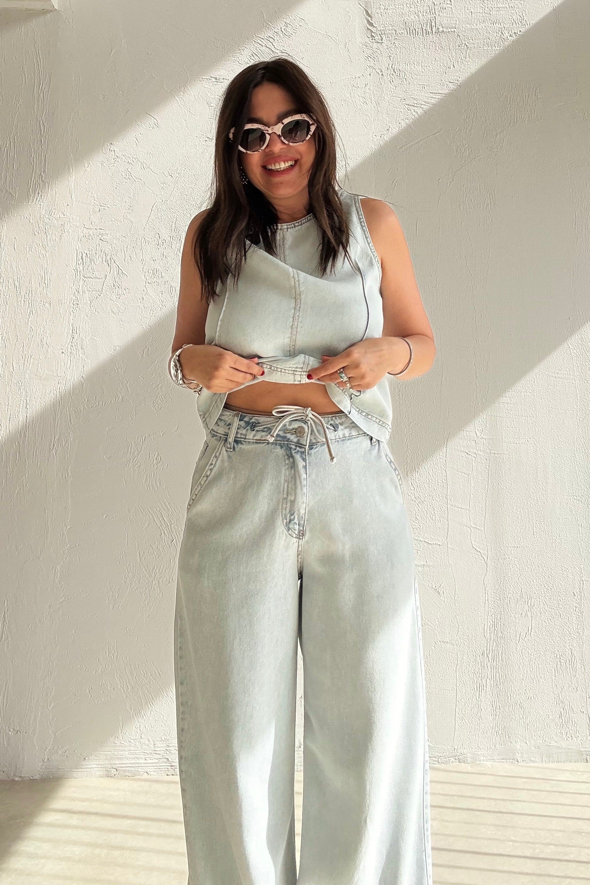 Soft Doku Denim Bluz Pantolon Takım BUZ MAVİSİ