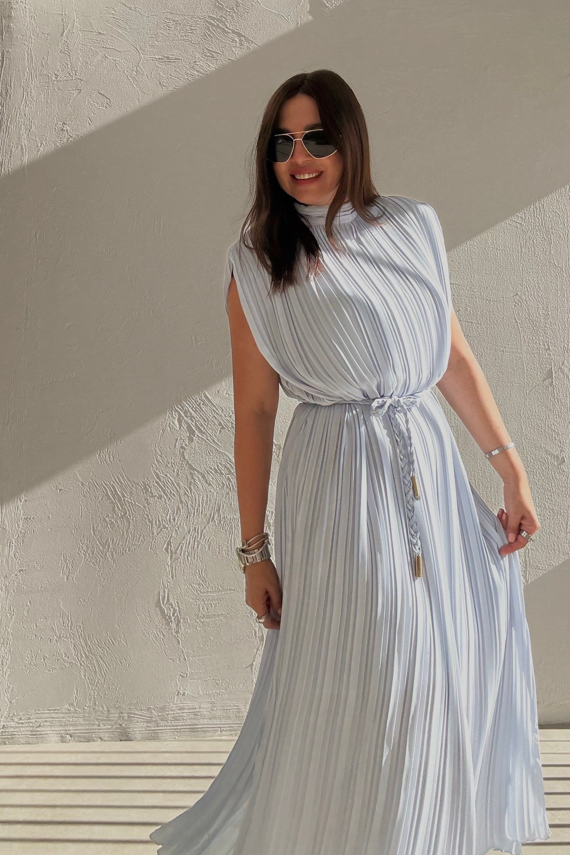 Sole Pilise Elbise BUZ MAVİSİ