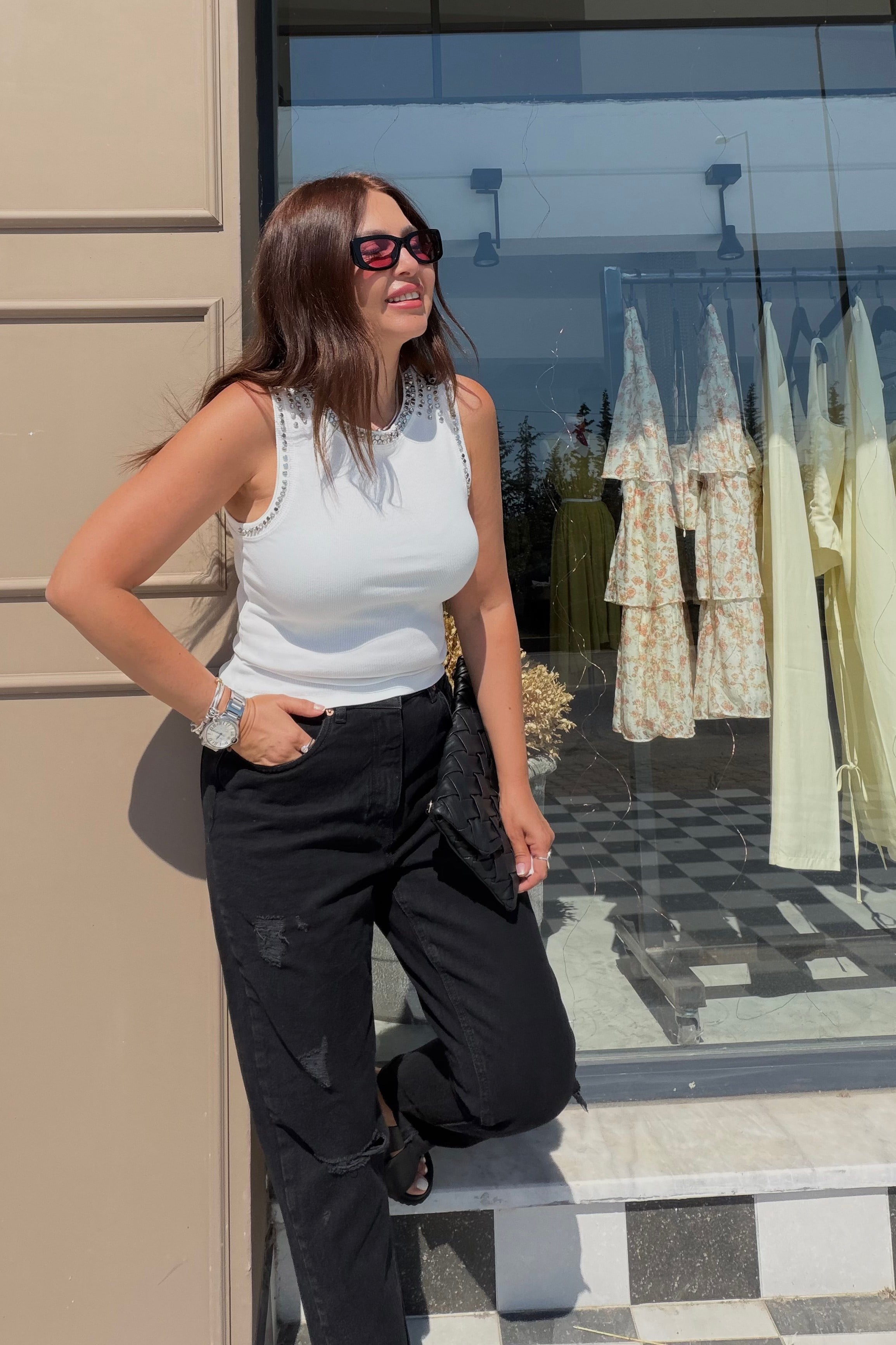 Taşlı Kaşkorse Atlet BEYAZ