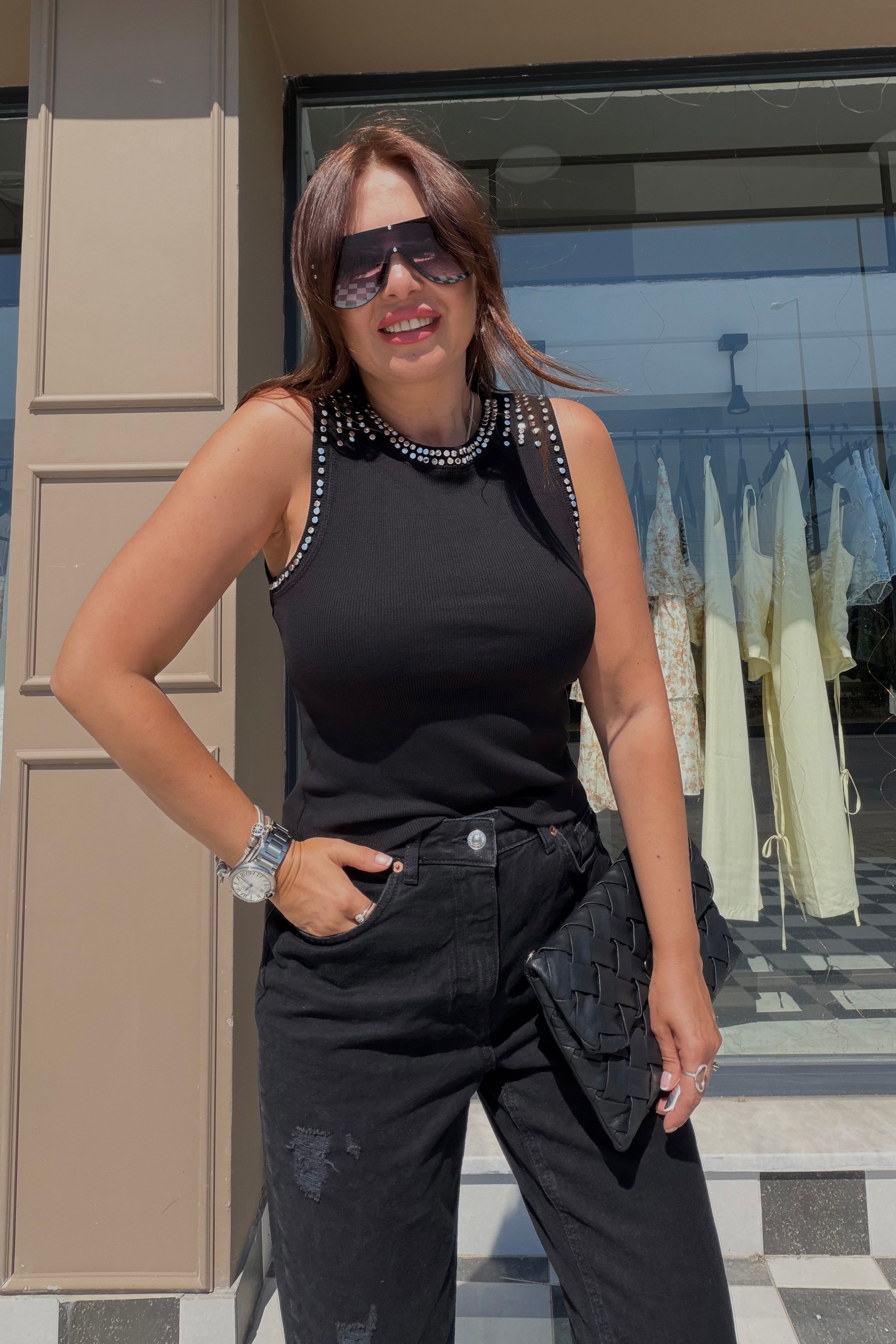 Taşlı Kaşkorse Atlet SİYAH